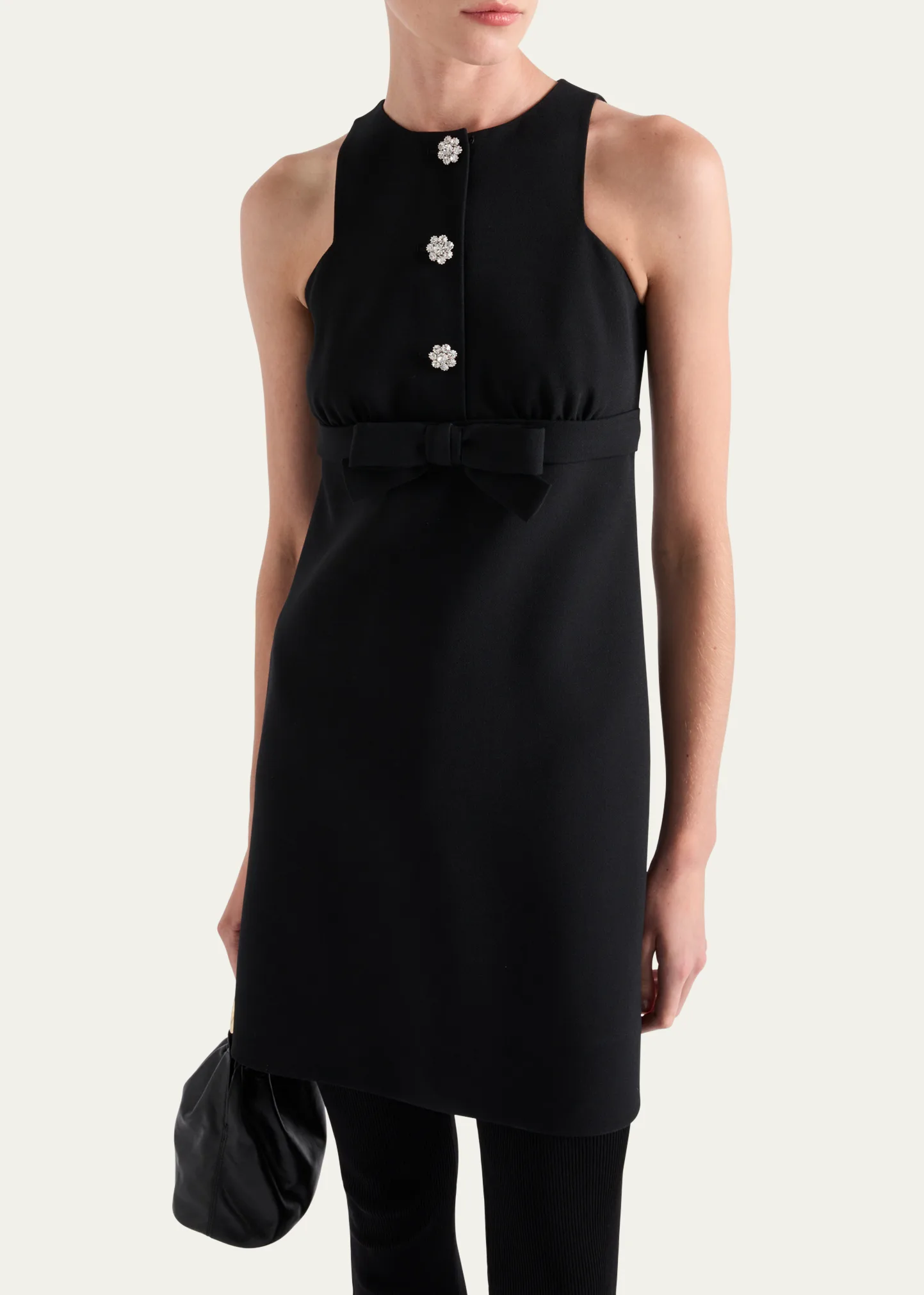 Bow Jeweled Button Mini Dress
