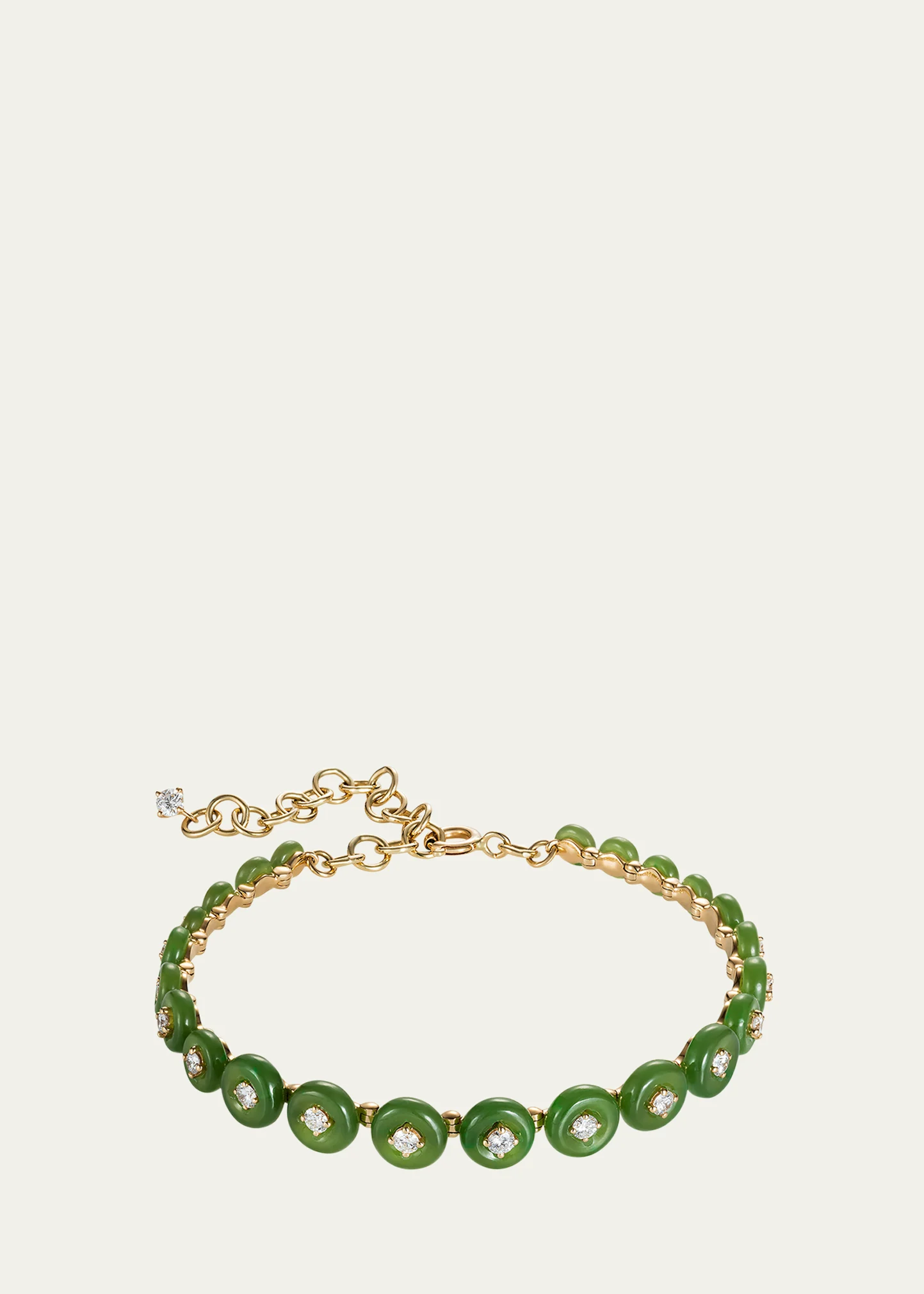 18K Yellow Gold Surrounding Small Bracelet with Diamonds and Jade