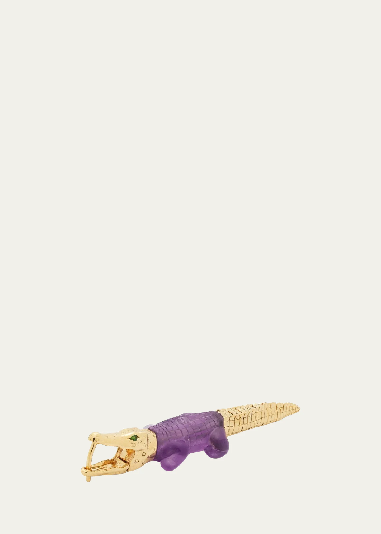 18K Yellow Gold Alligator Bite Earring with Tsavorite and Amethyst