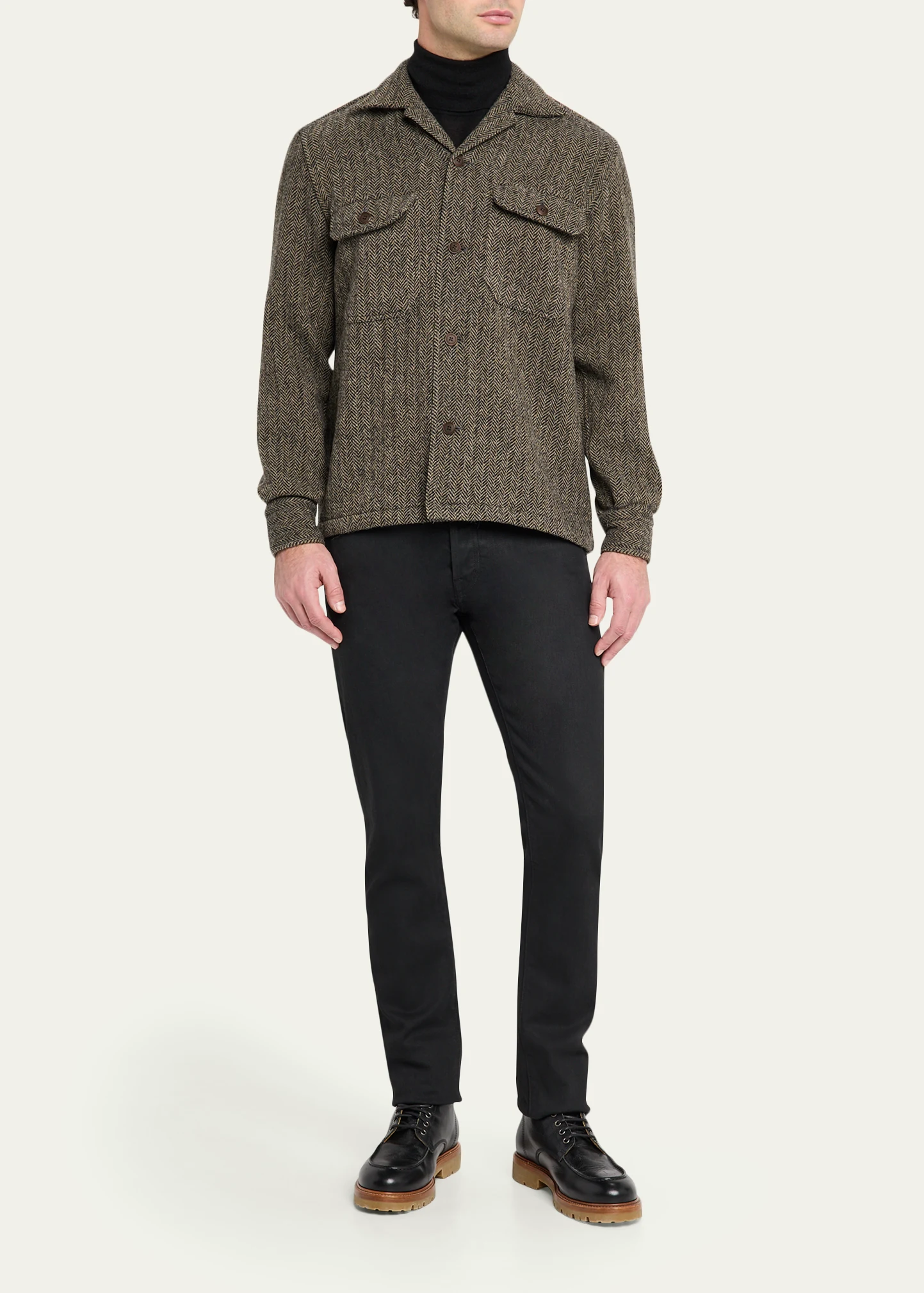 Men's Herringbone Wool Dual-Pocket Overshirt