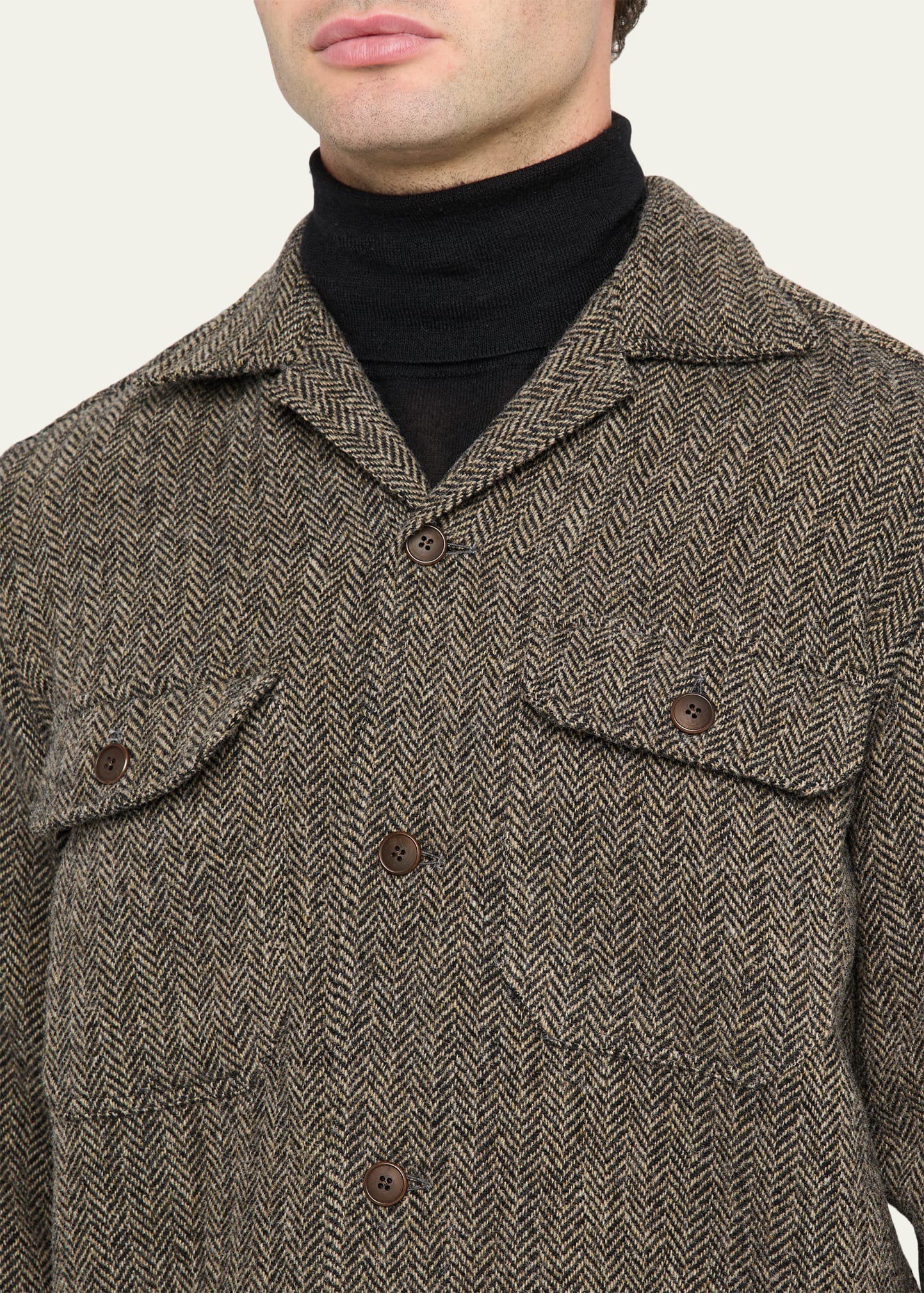 Men's Herringbone Wool Dual-Pocket Overshirt