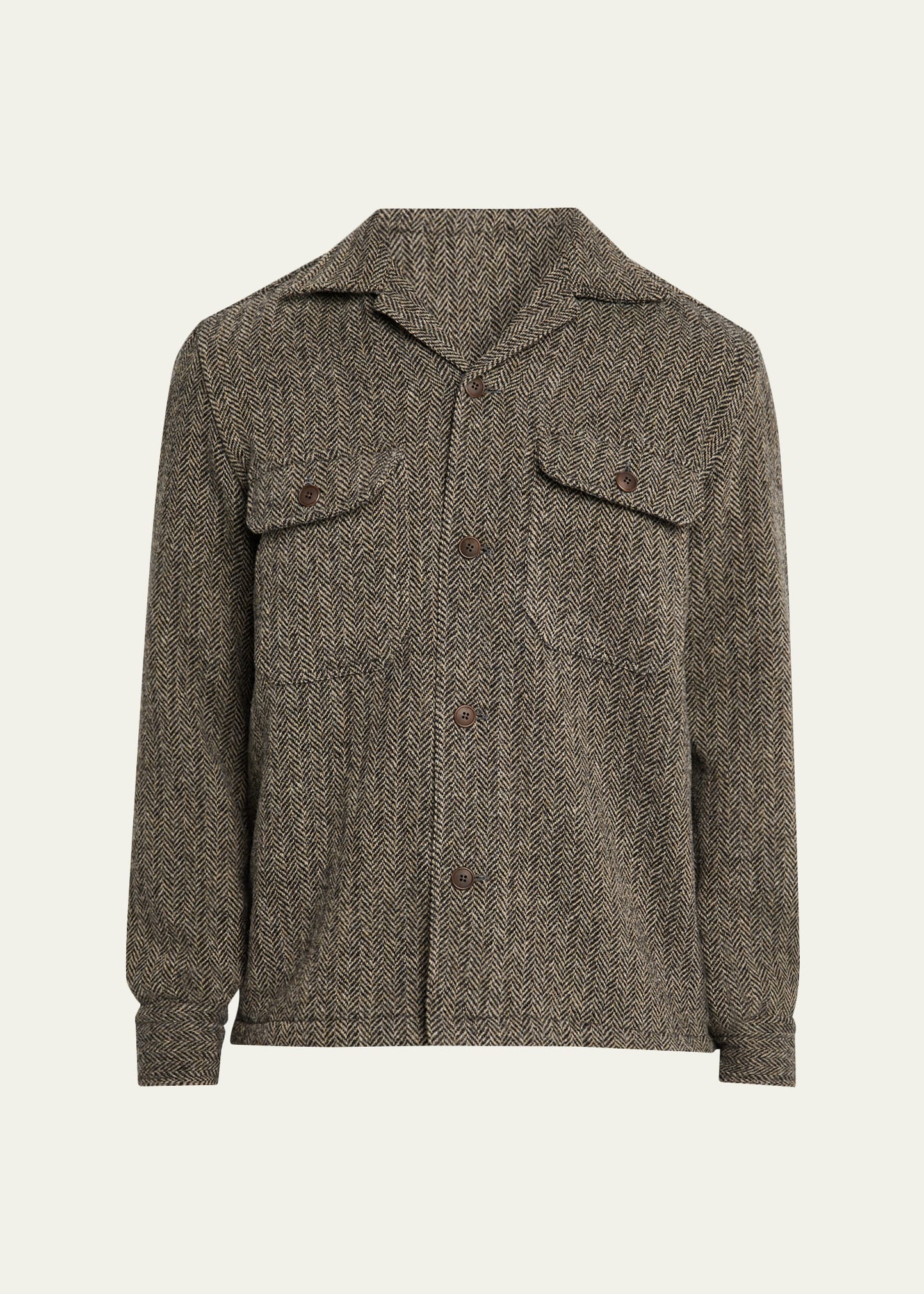 Men's Herringbone Wool Dual-Pocket Overshirt