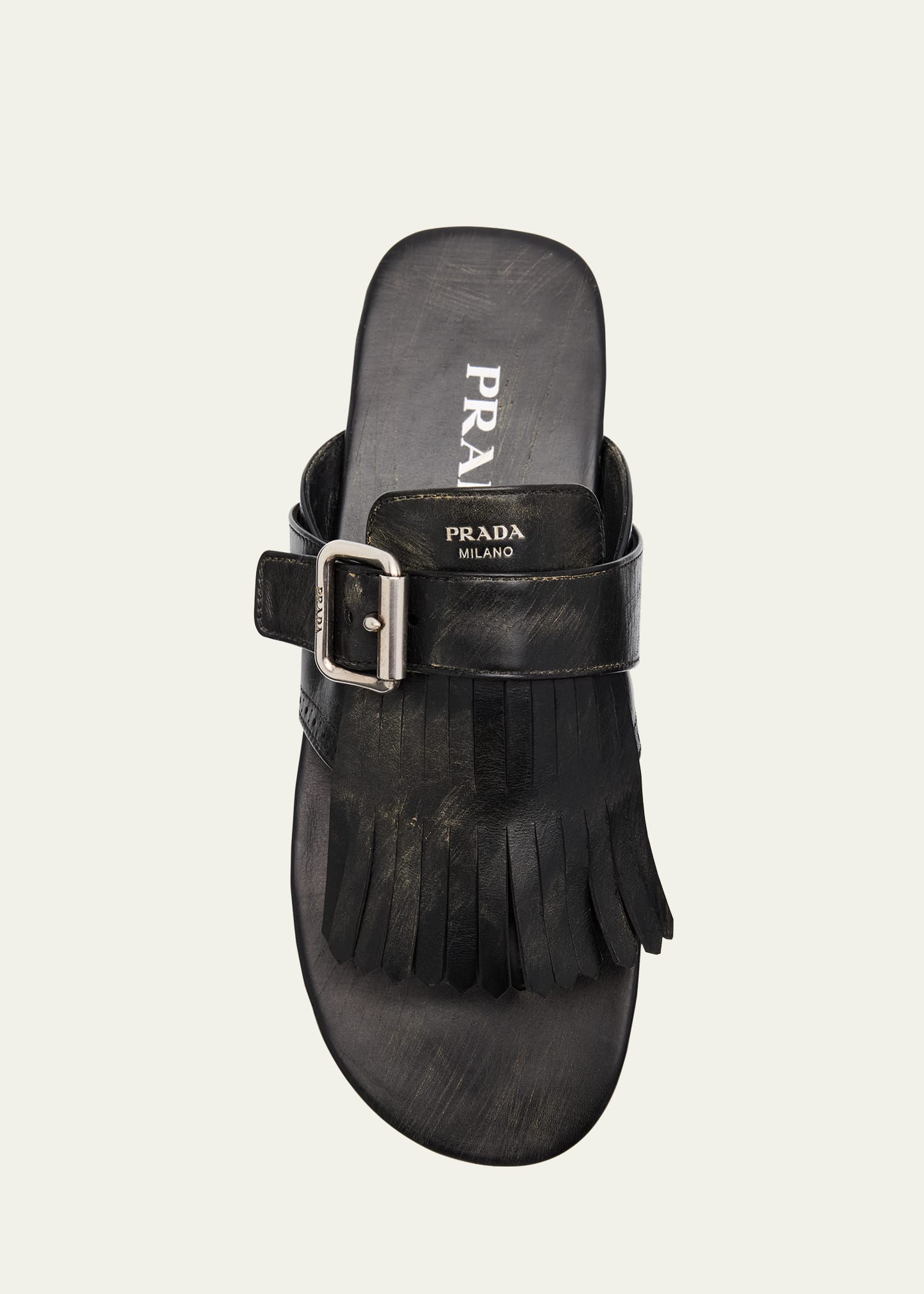 Vitello Leather Fringe Buckled Thong Sandals