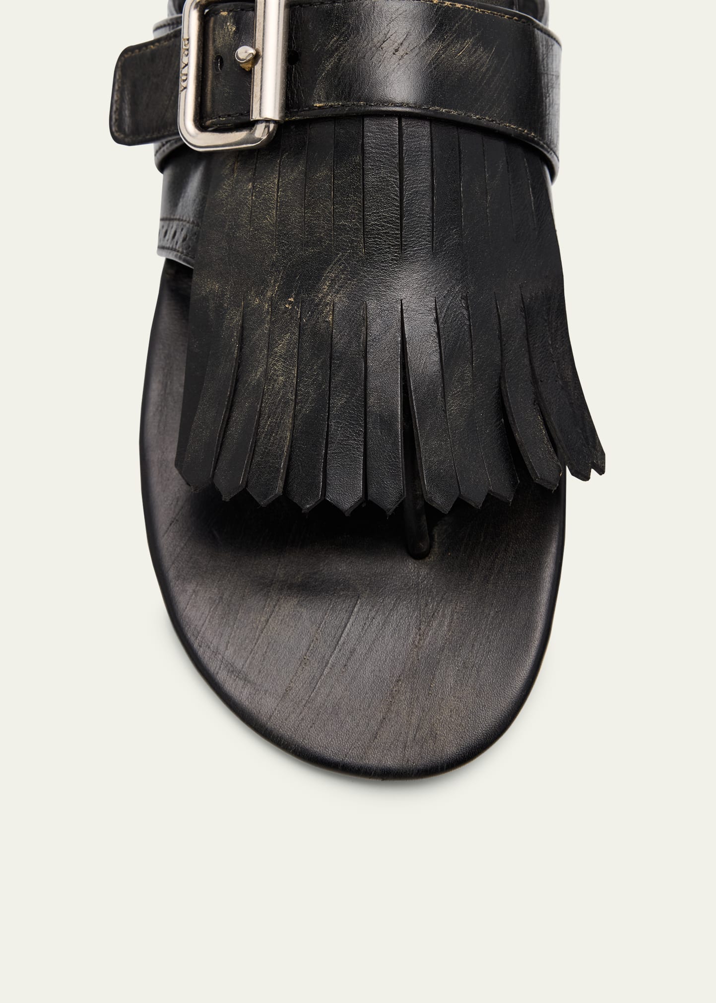 Vitello Leather Fringe Buckled Thong Sandals