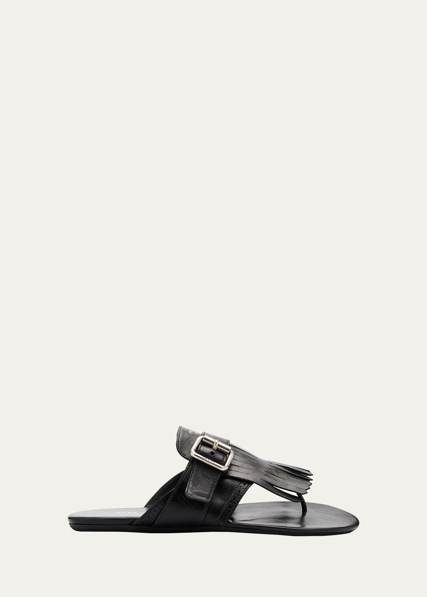 Vitello Leather Fringe Buckled Thong Sandals