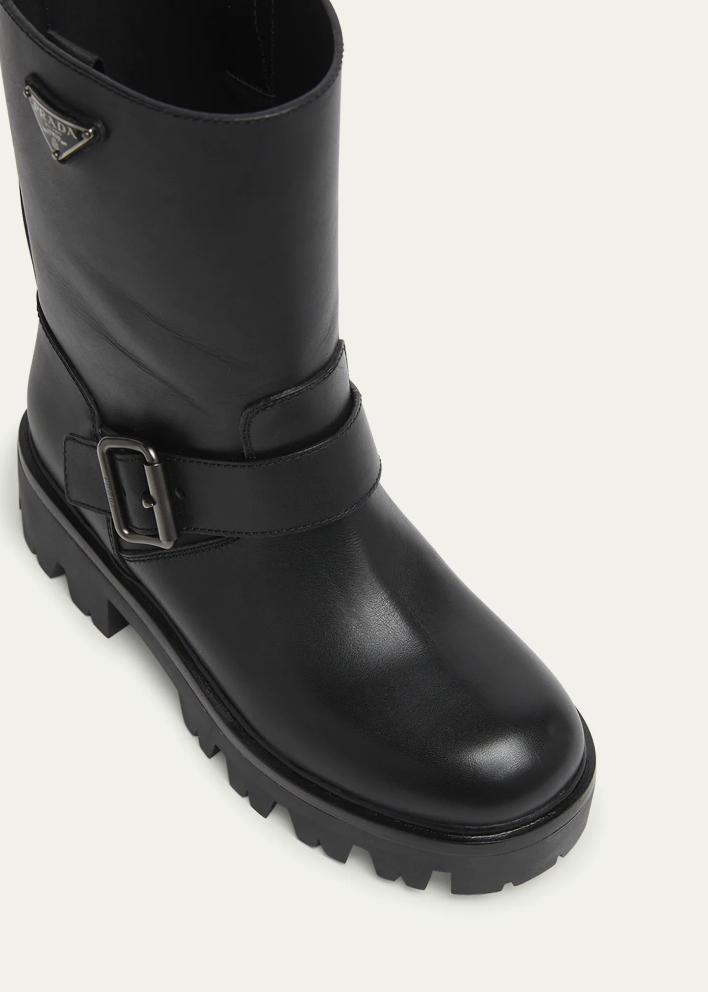 50mm Triangle Logo Leather Moto Booties