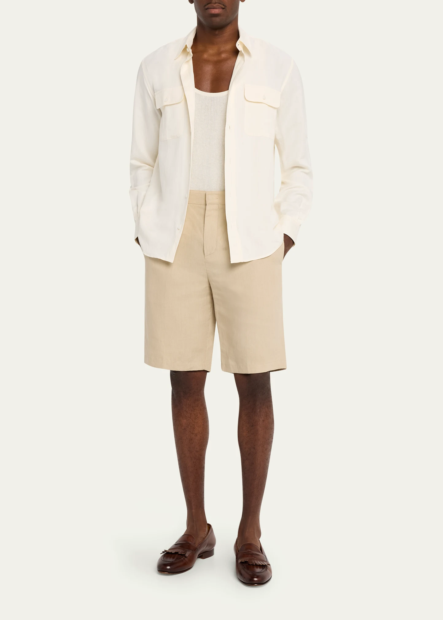 Men's Silk and Linen Flap Pocket Button-Down Shirt 12 Men's Silk and Linen Flap Pocket Button-Down Shirt