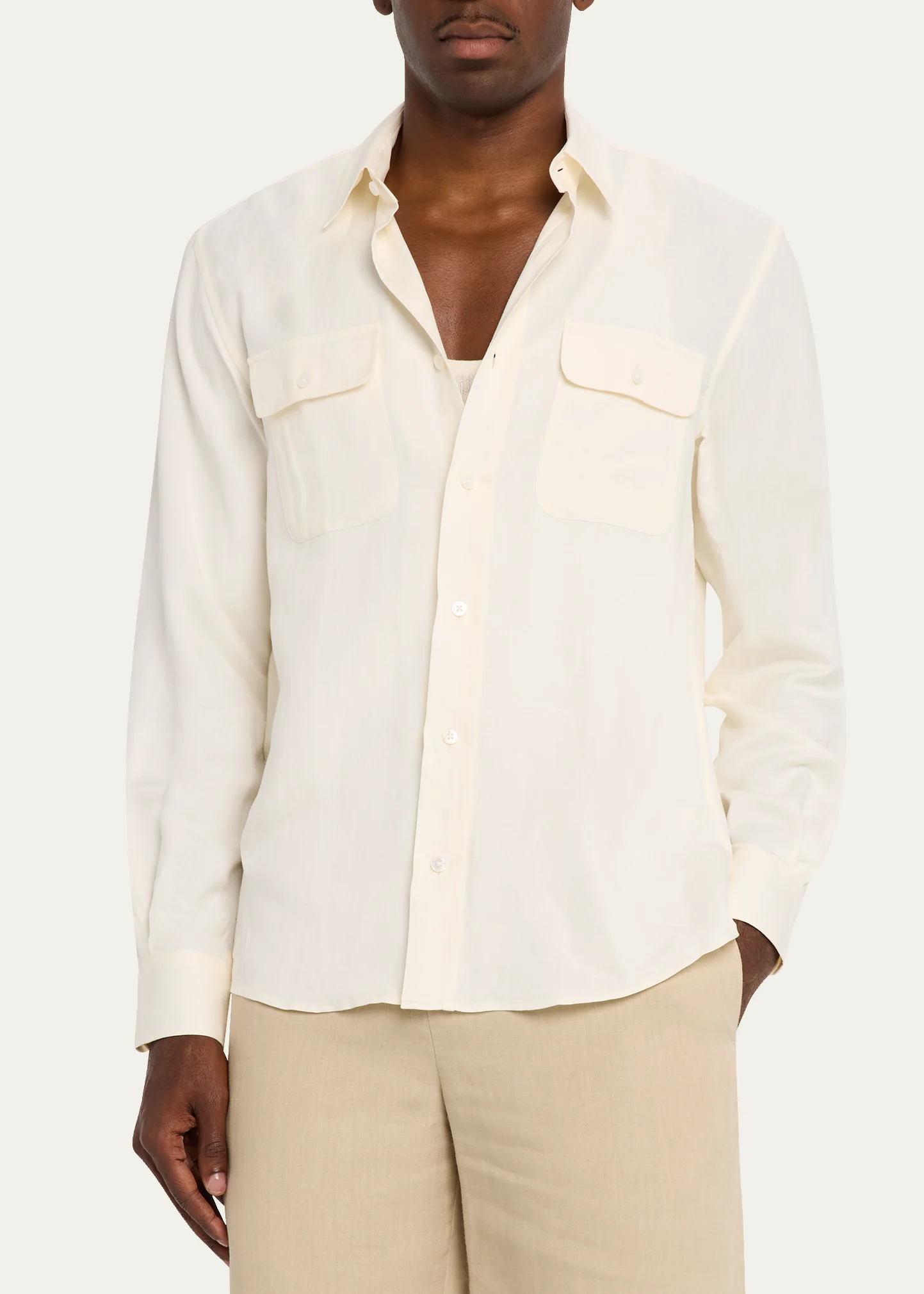 Men's Silk and Linen Flap Pocket Button-Down Shirt 14 Men's Silk and Linen Flap Pocket Button-Down Shirt