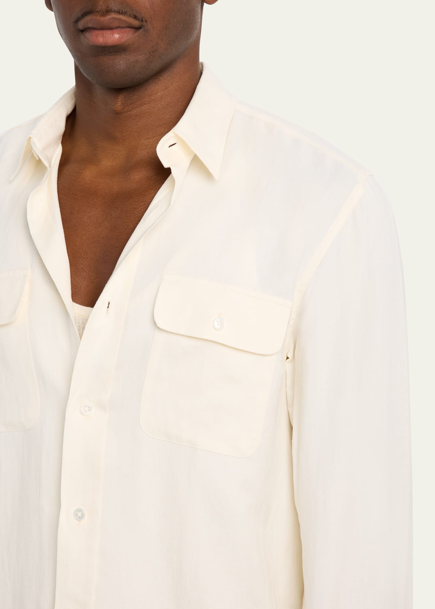 Men's Silk and Linen Flap Pocket Button-Down Shirt 15 Men's Silk and Linen Flap Pocket Button-Down Shirt