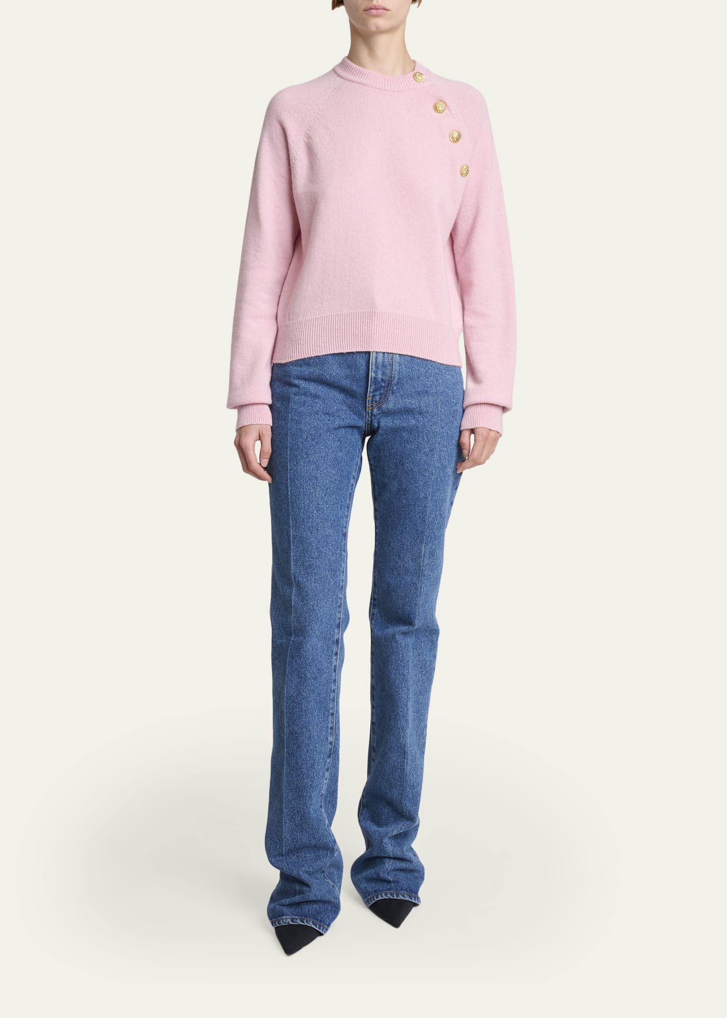Buttoned Eco-Cashmere Crewneck Sweater