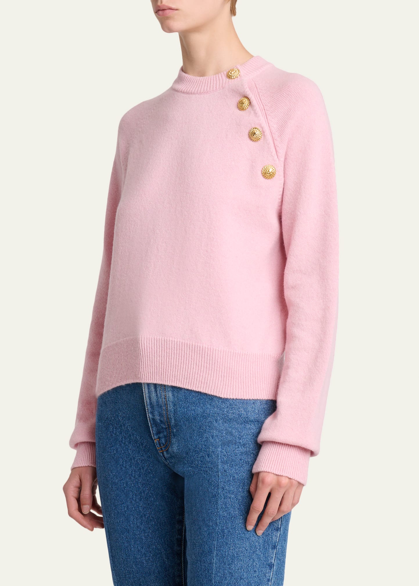 Buttoned Eco-Cashmere Crewneck Sweater