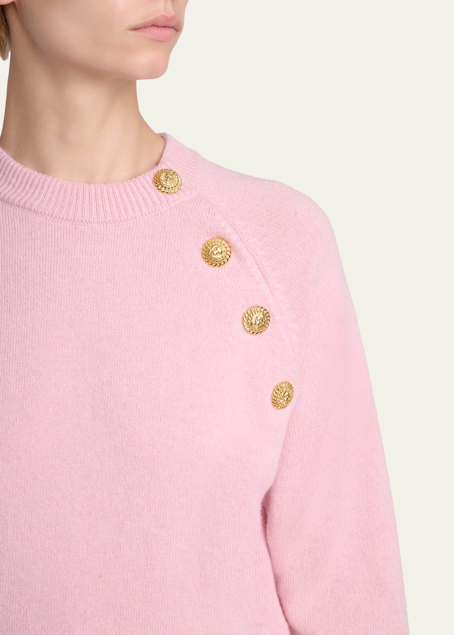 Buttoned Eco-Cashmere Crewneck Sweater
