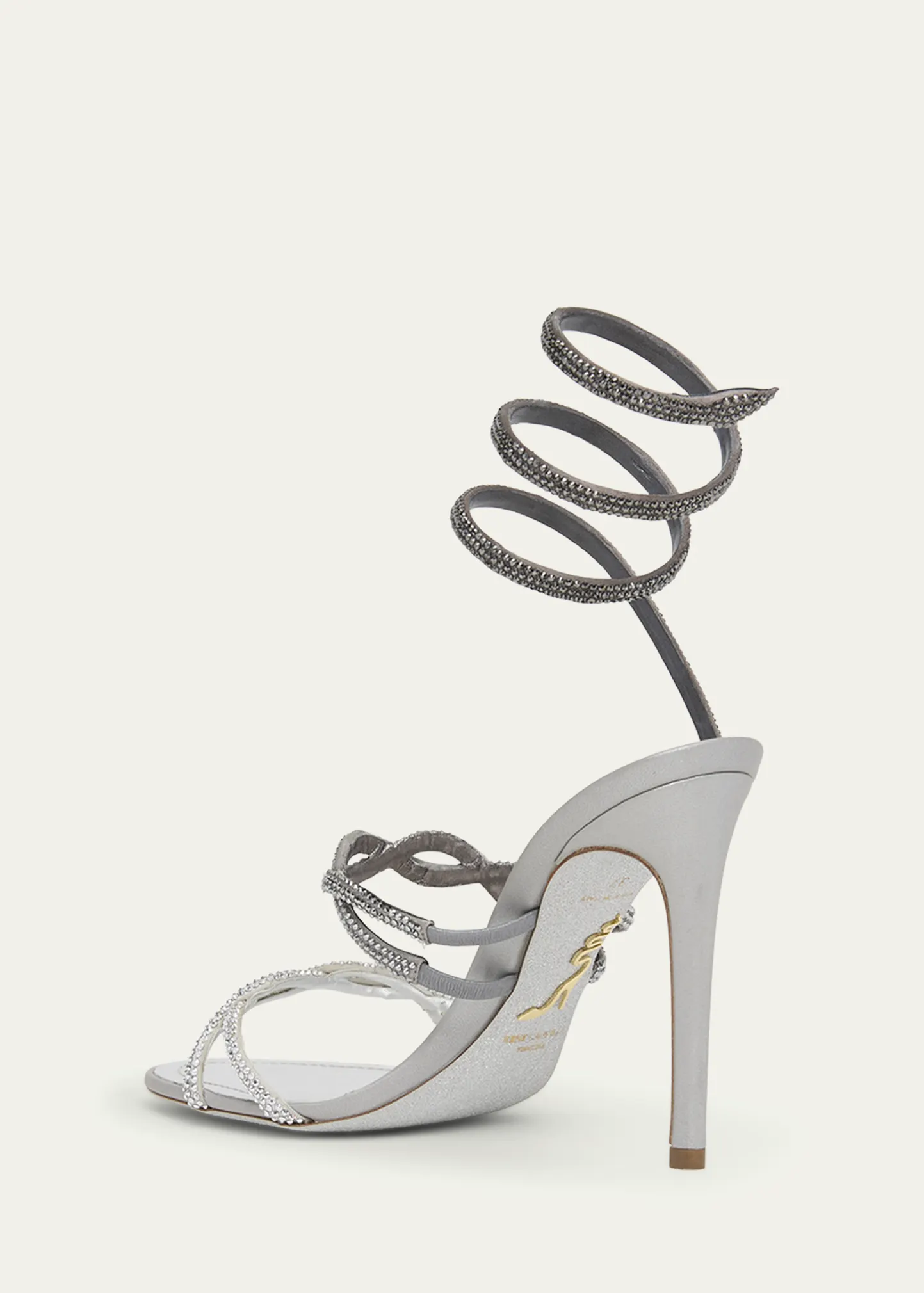 105mm Crystal-Embellished Satin Snake-Wrap Sandals