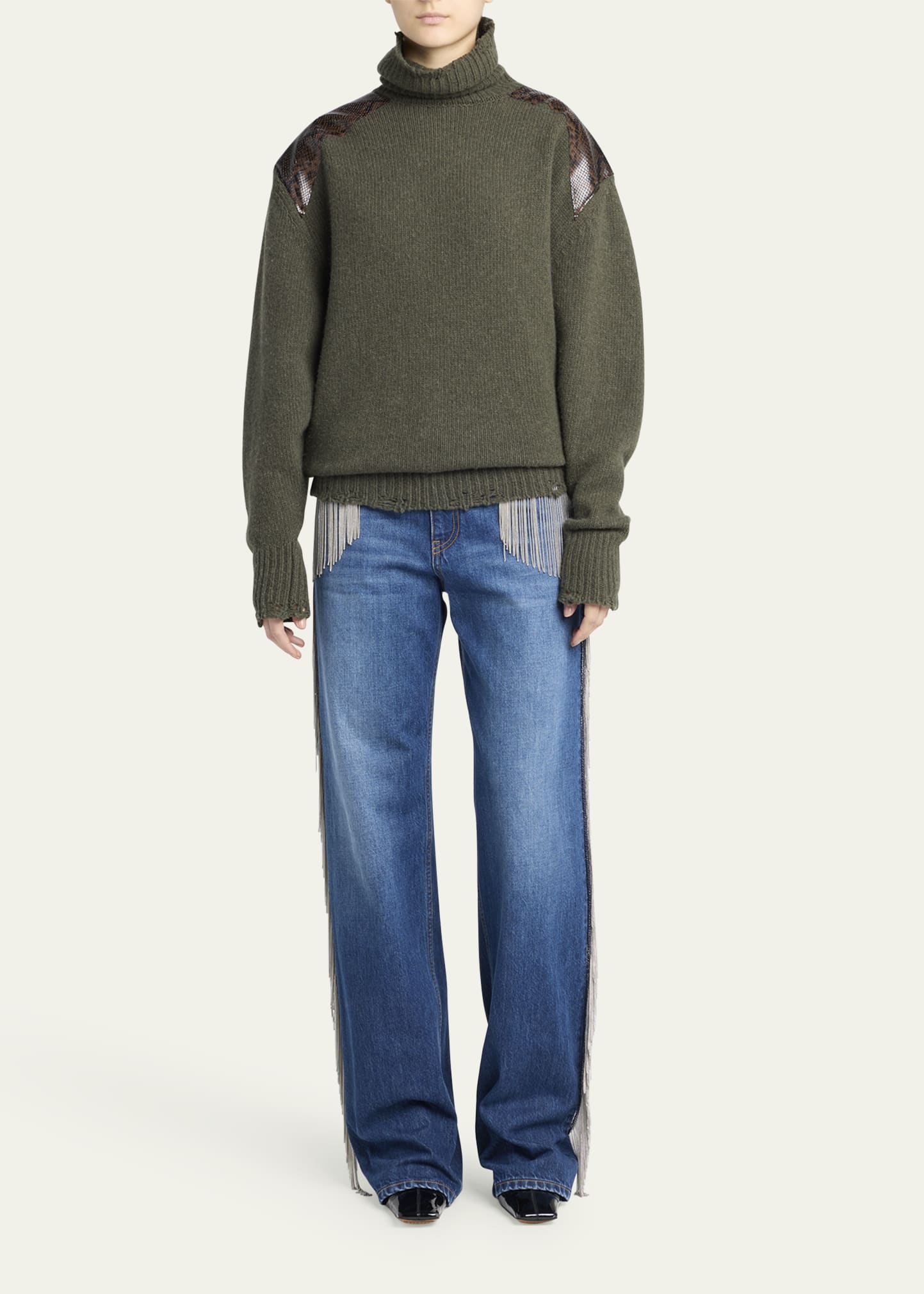 Fringe Wide-Leg Jeans