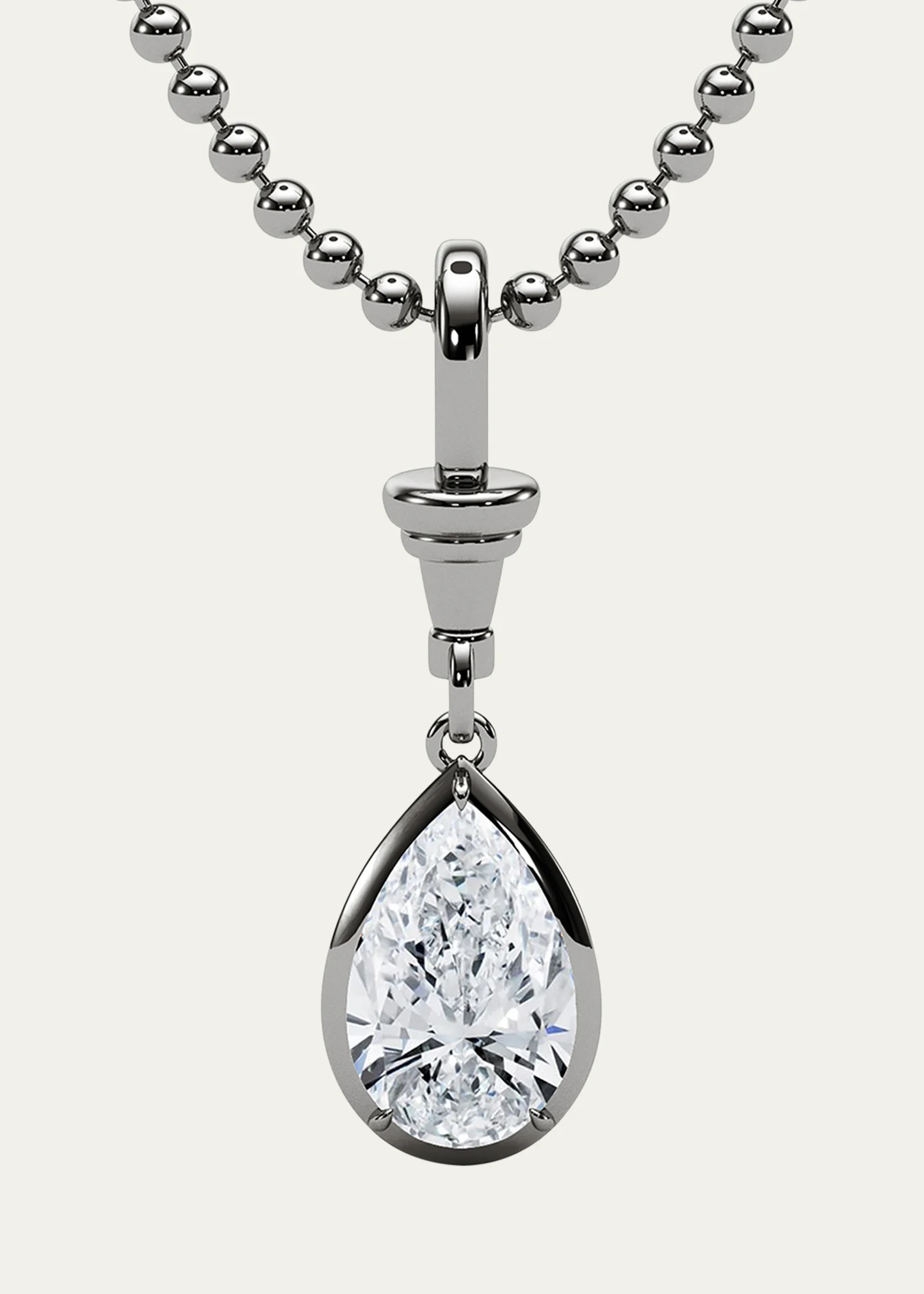 18K Ball and Chain Pear Shape Lab Grown Diamond Pendant Necklace, 2.0tcw