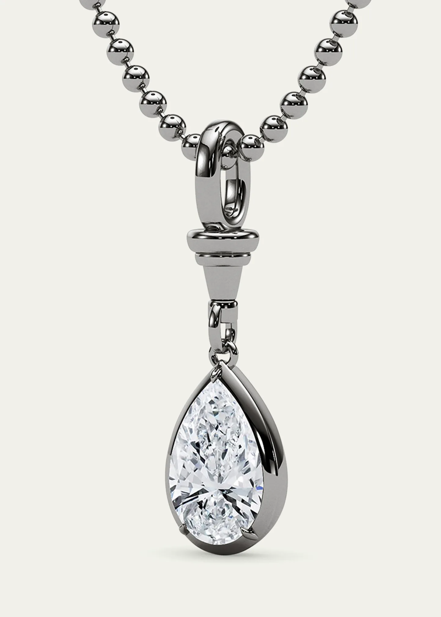 18K Ball and Chain Pear Shape Lab Grown Diamond Pendant Necklace, 2.0tcw 6 18K Ball and Chain Pear Shape Lab Grown Diamond Pendant Necklace, 2.0tcw