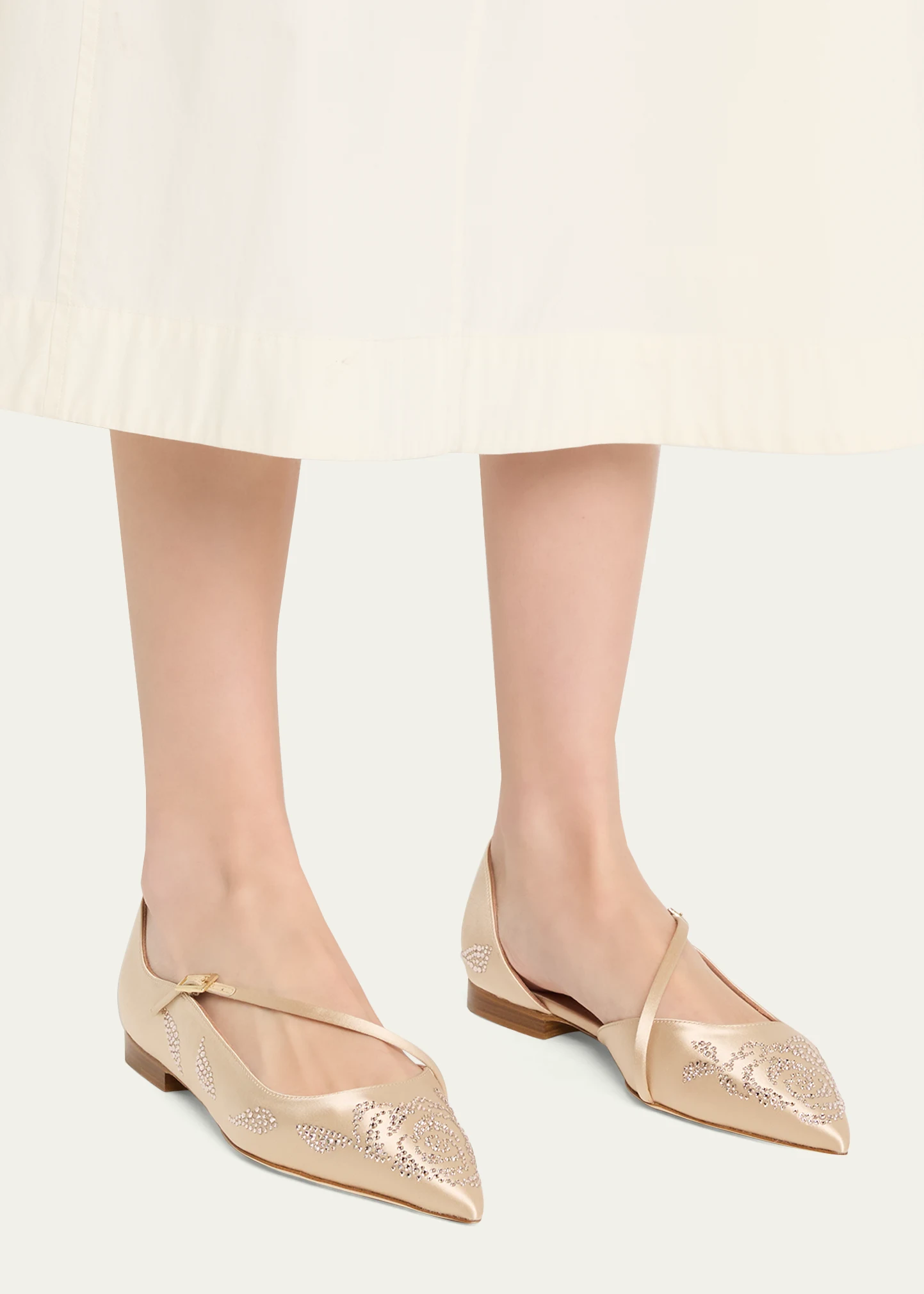Bettina Embellished Satin Cross-Strap Ballerina Flats