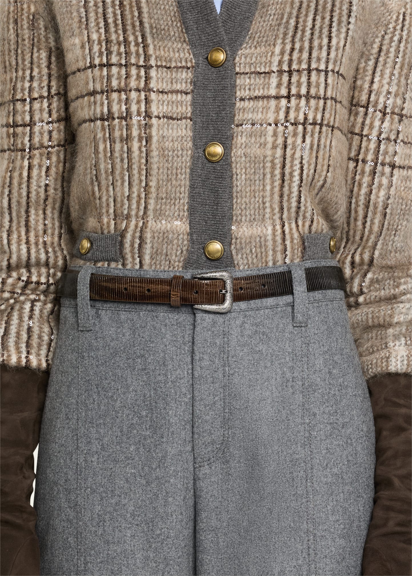 Lizard-Effect Leather Buckle Western Belt