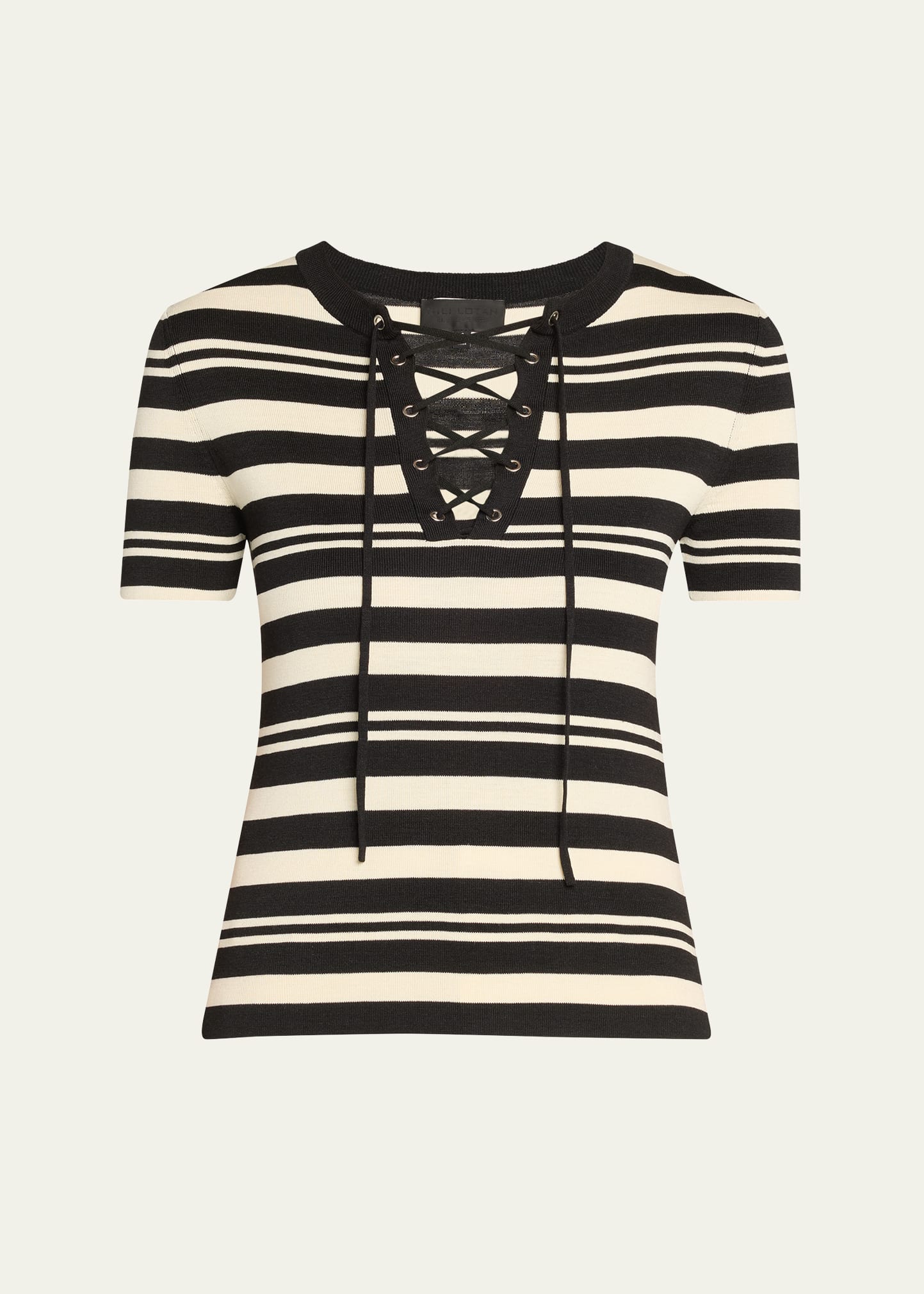 Oaklynn Stripe Lace-Up Silk T-Shirt