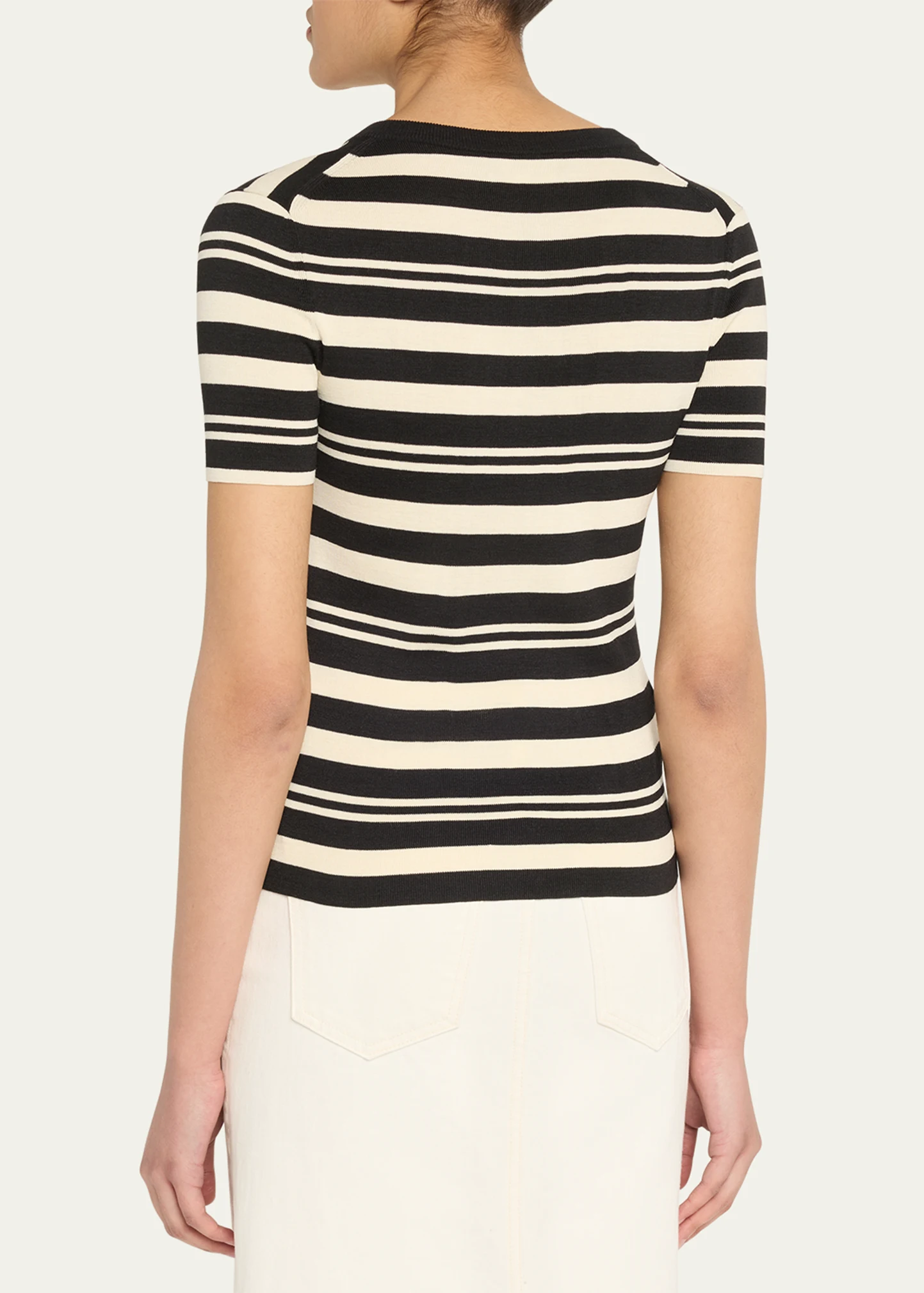 Oaklynn Stripe Lace-Up Silk T-Shirt