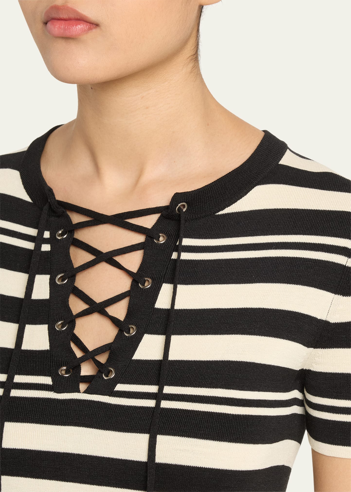 Oaklynn Stripe Lace-Up Silk T-Shirt