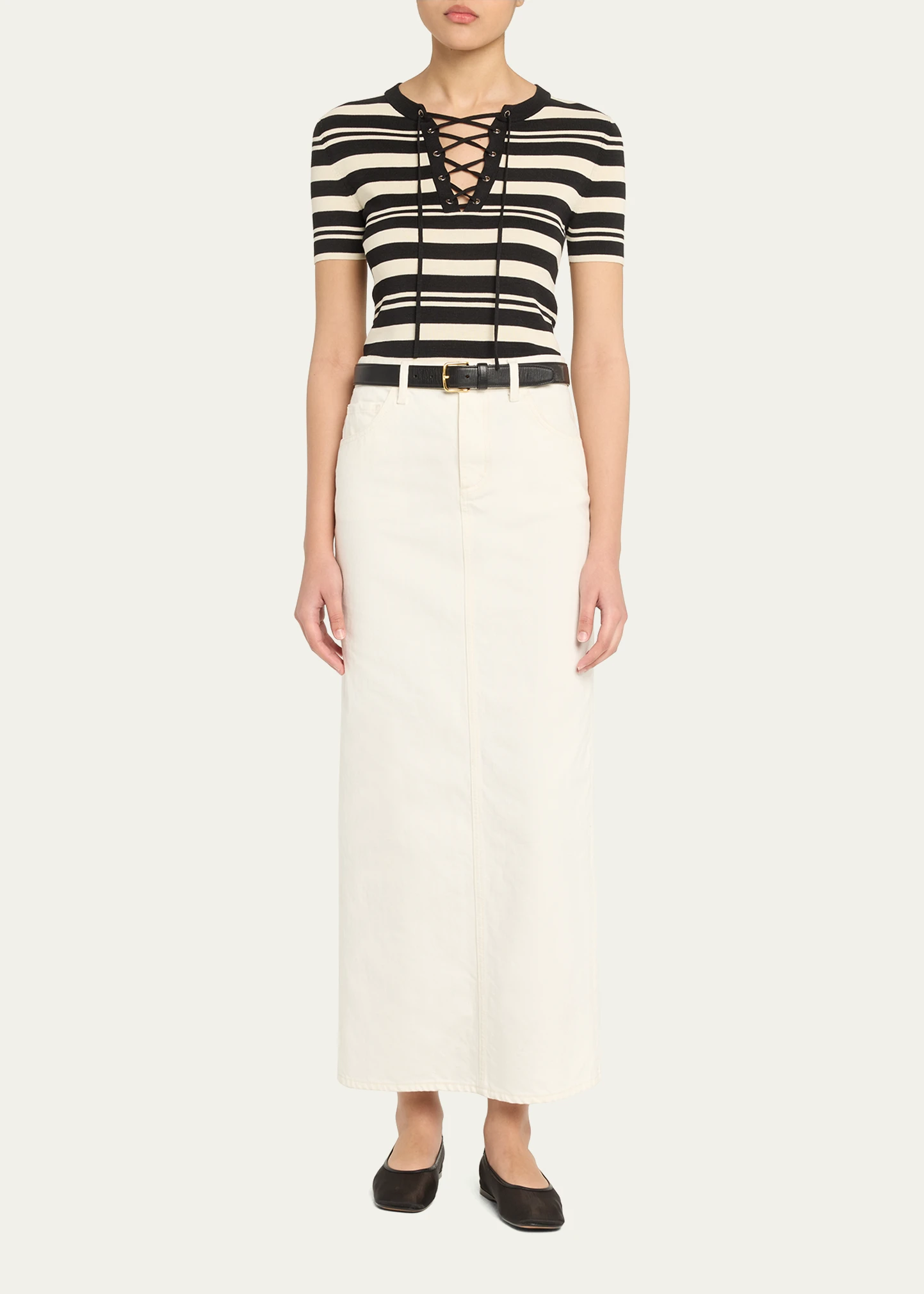 Oaklynn Stripe Lace-Up Silk T-Shirt