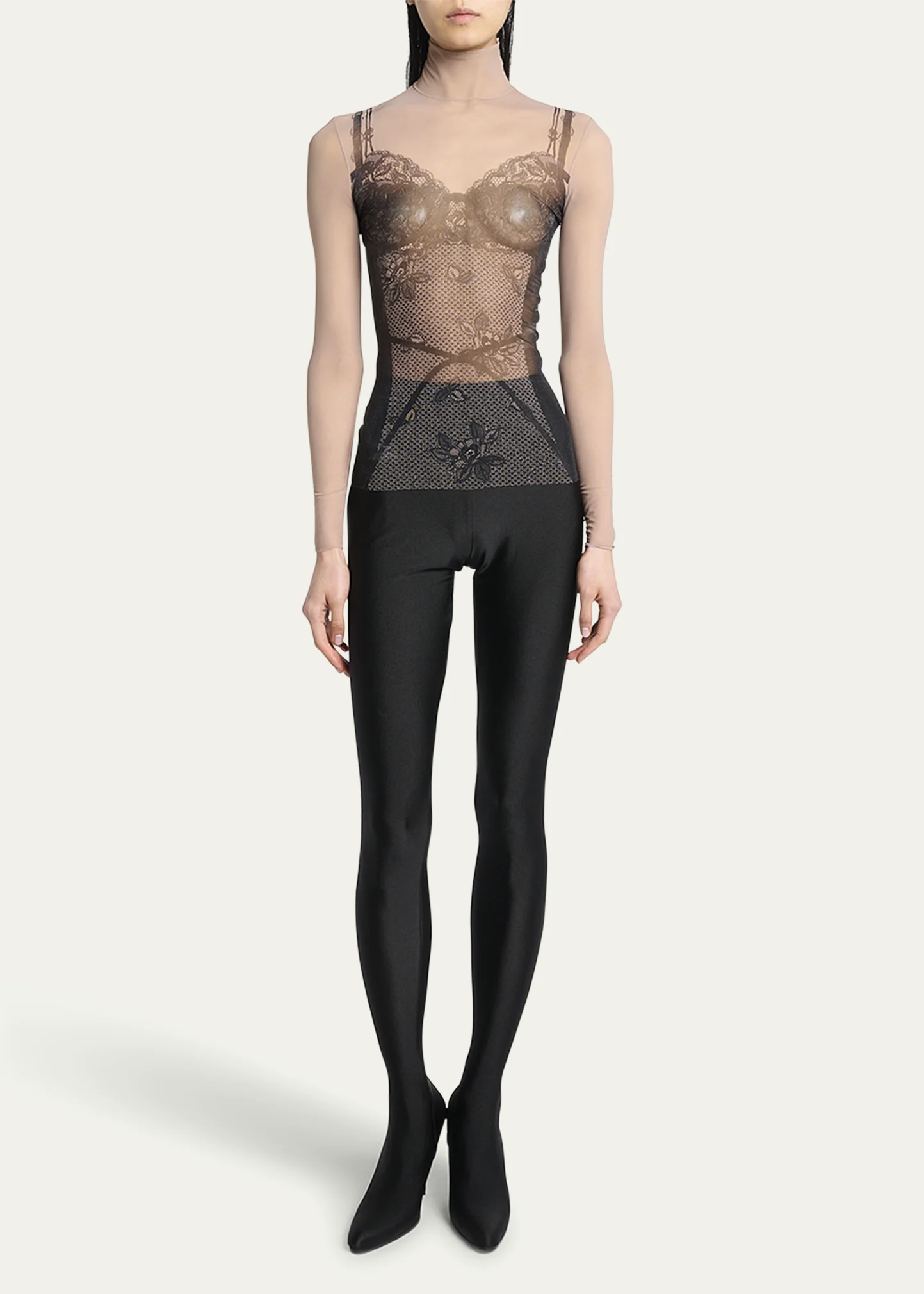 Lingerie Trompe L'oeil Mesh Turtleneck Top