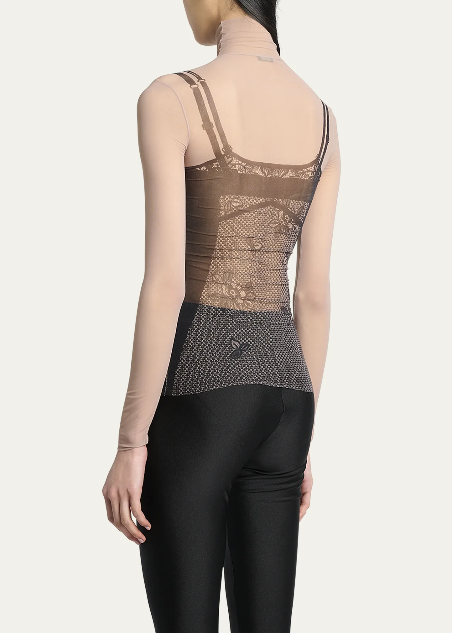 Lingerie Trompe L'oeil Mesh Turtleneck Top