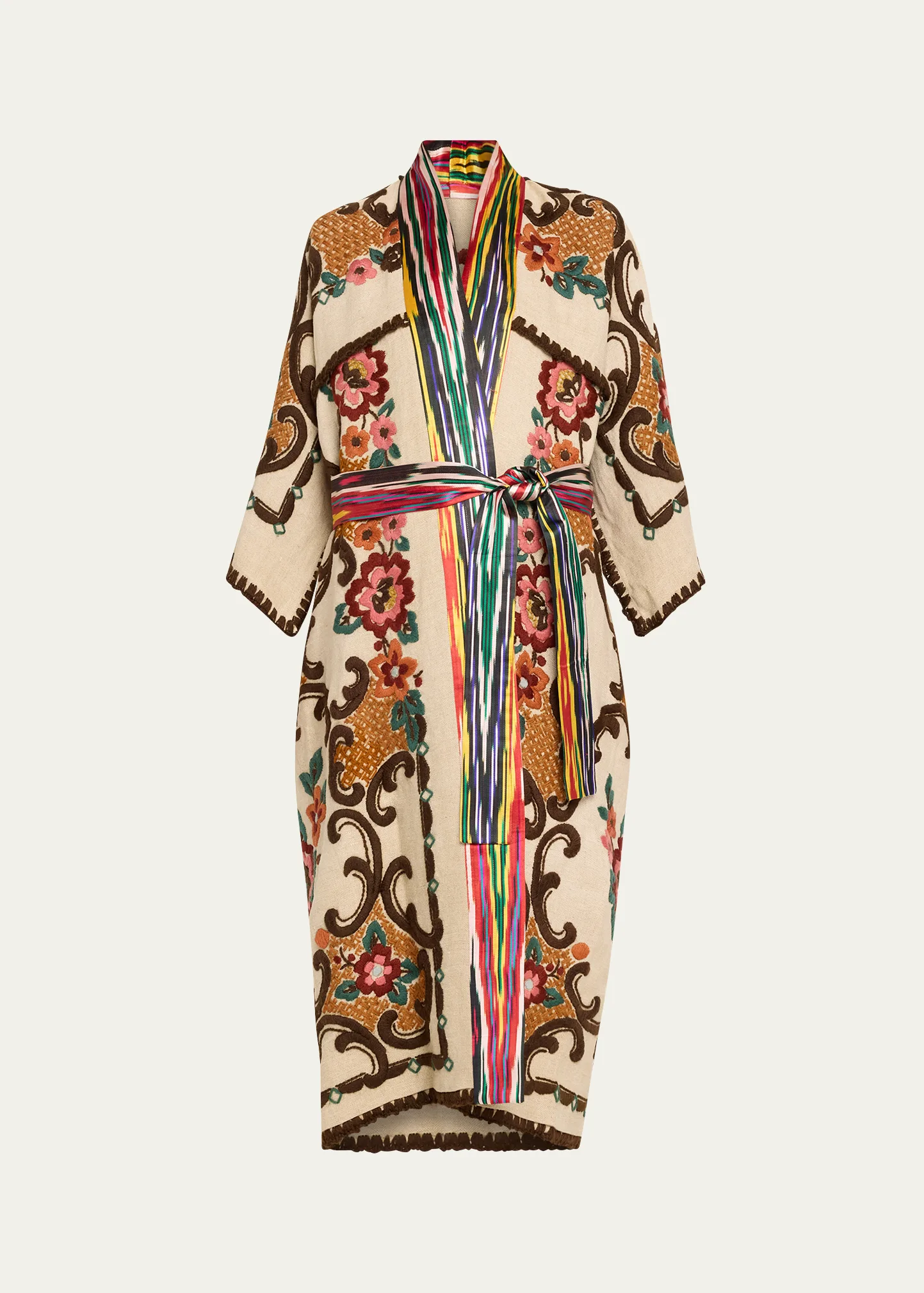 Floral Embroidered Self-Tie Kimono 1 Floral Embroidered Self-Tie Kimono