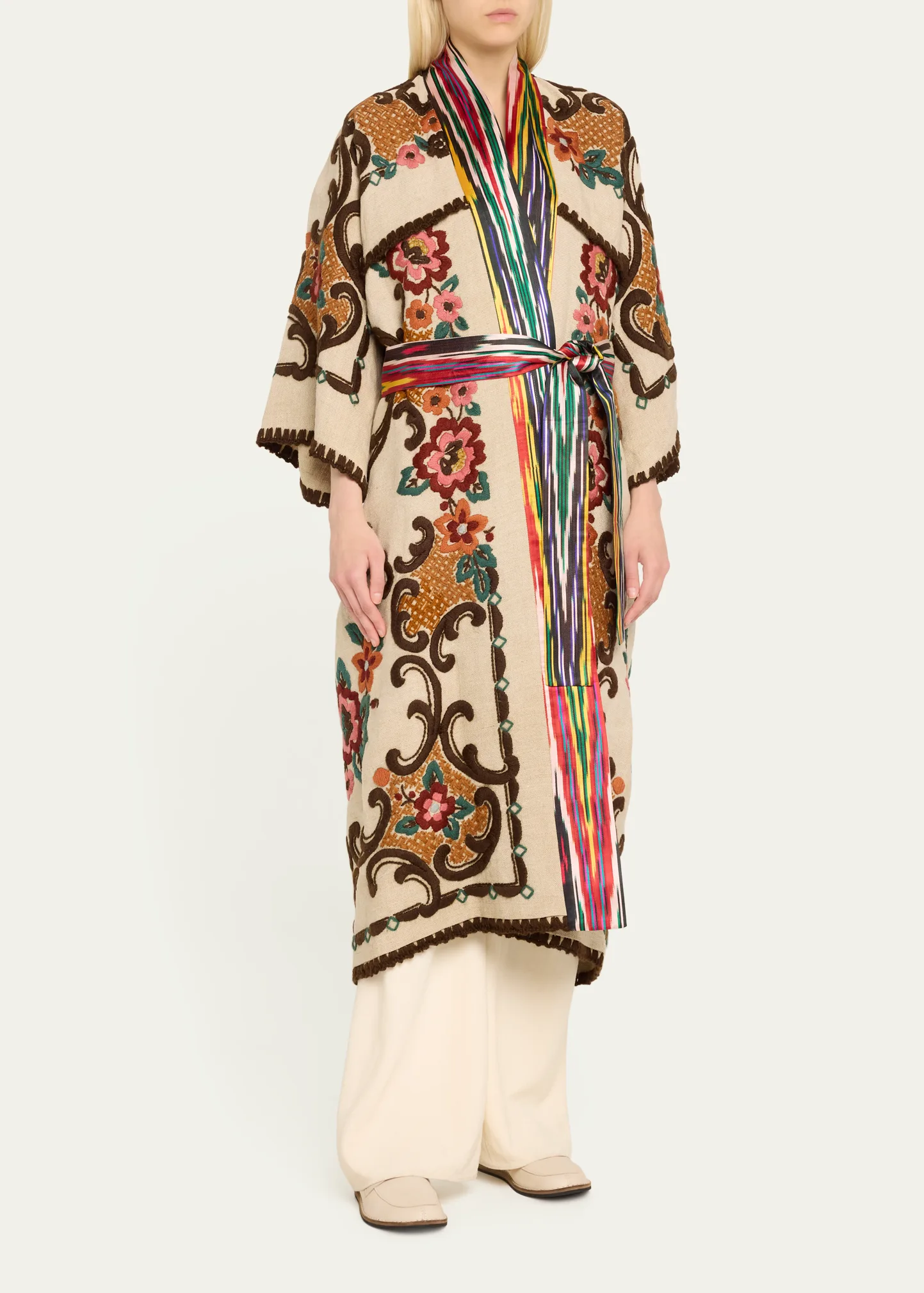 Floral Embroidered Self-Tie Kimono 14 Floral Embroidered Self-Tie Kimono