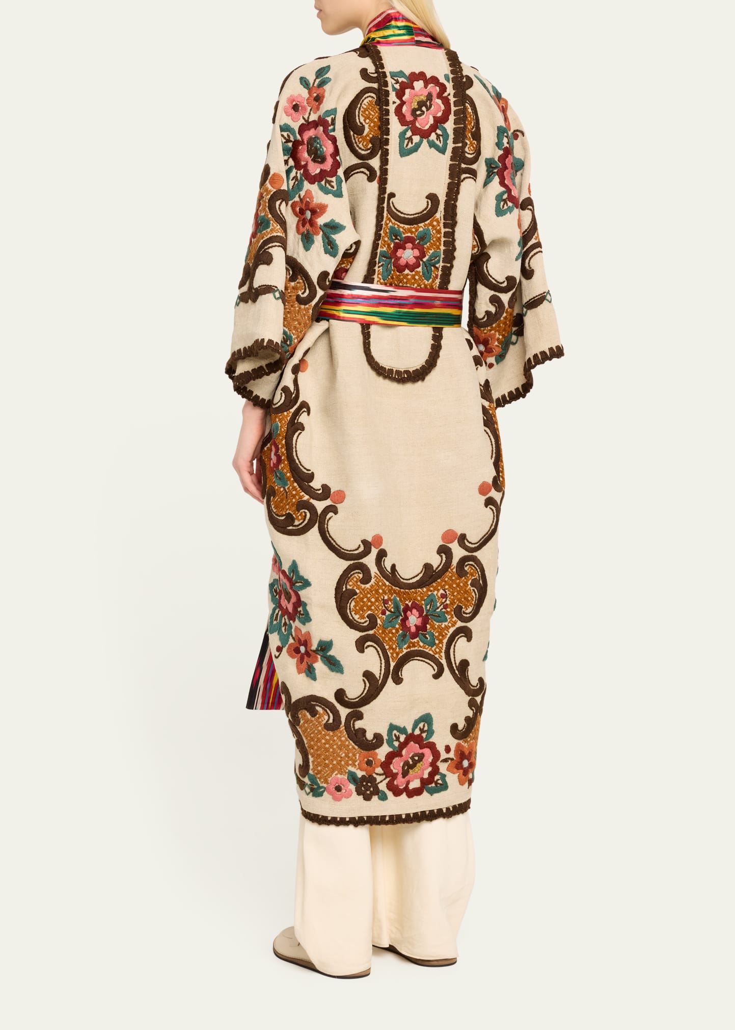 Floral Embroidered Self-Tie Kimono 8 Floral Embroidered Self-Tie Kimono