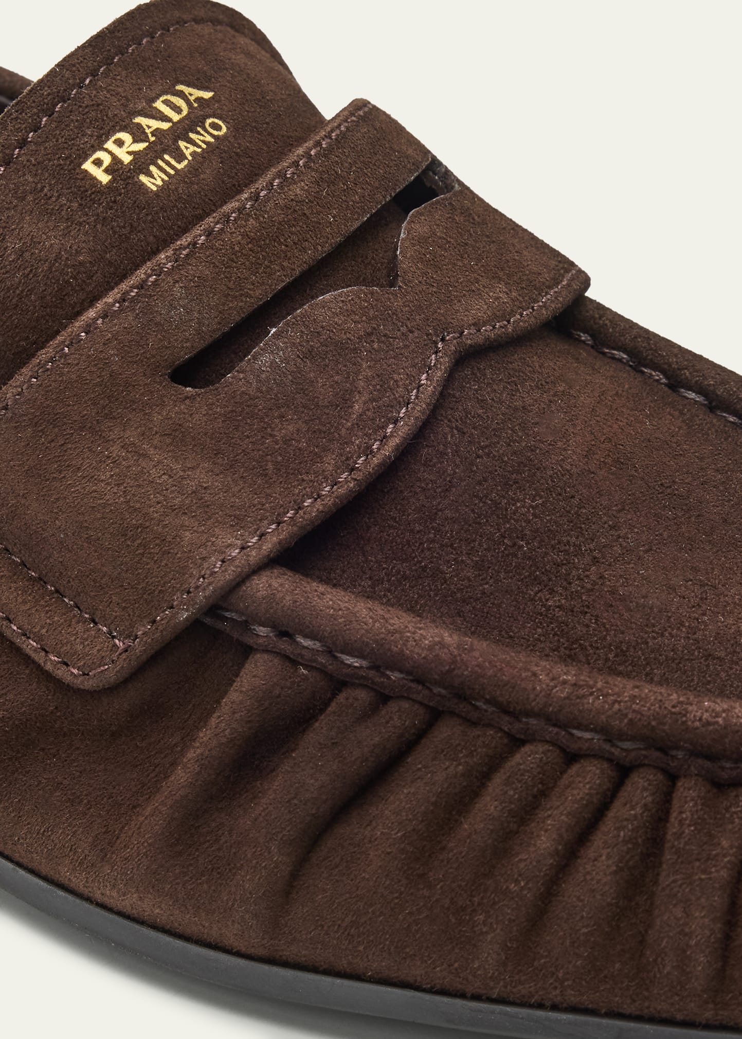 Suede Ruched-Toe Penny Loafers