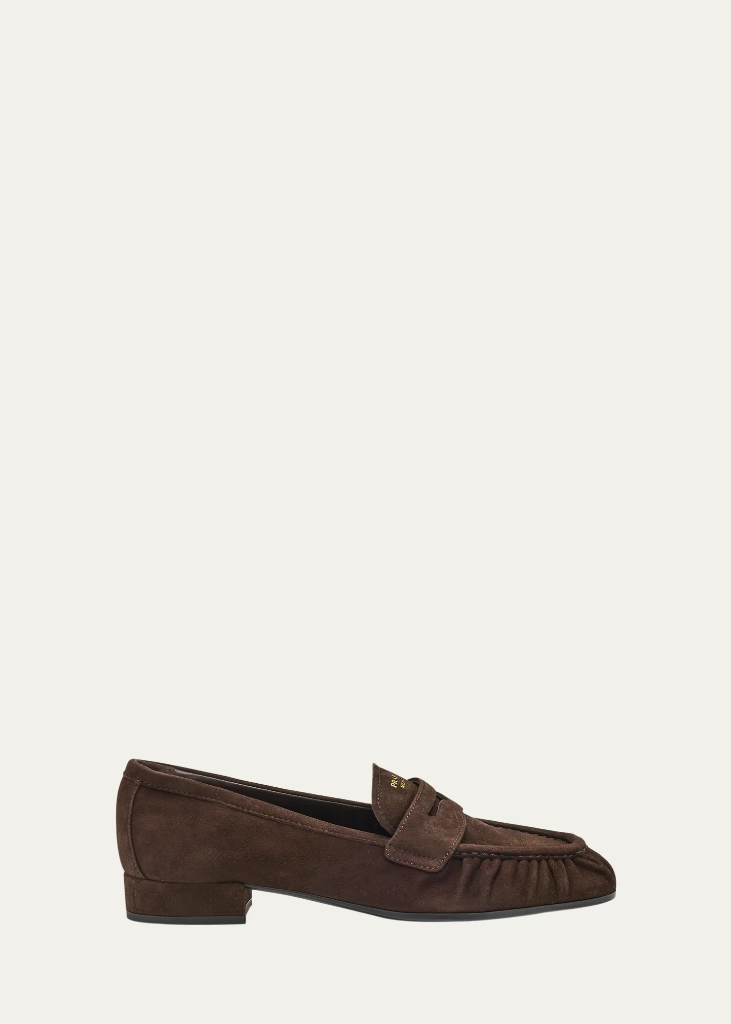 Suede Ruched-Toe Penny Loafers