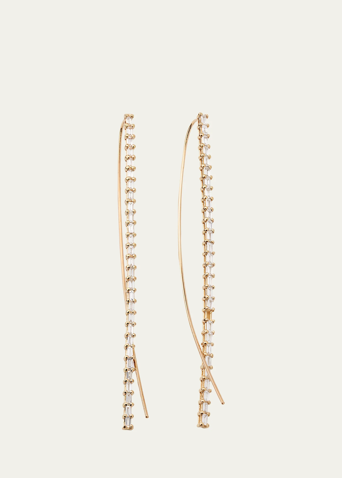 14K Gold Baguette Diamond Narrow Upside-Down Threader Hoop Earrings
