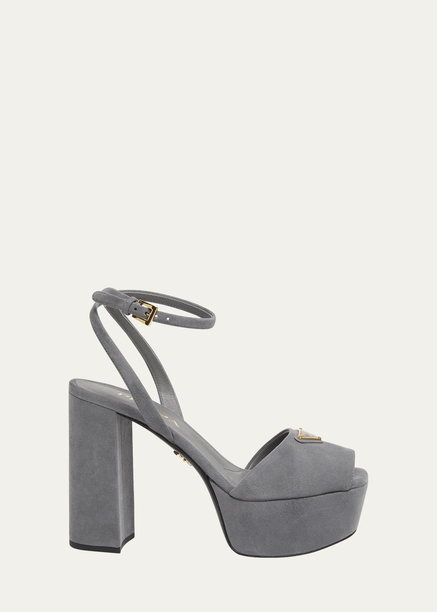 Triangle Logo Suede Ankle-Strap Platform Sandals