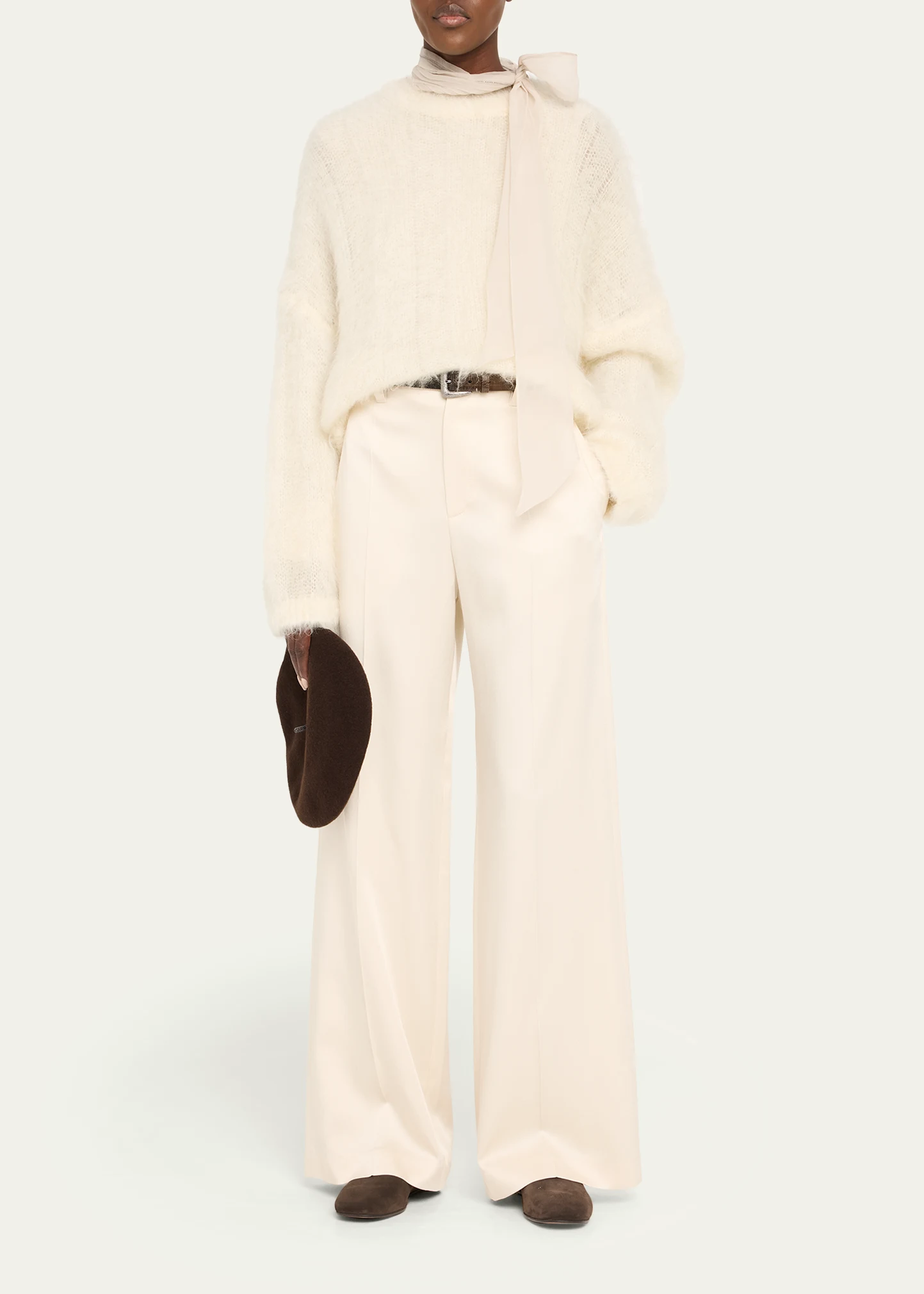 Monili Detail Suede Slippers