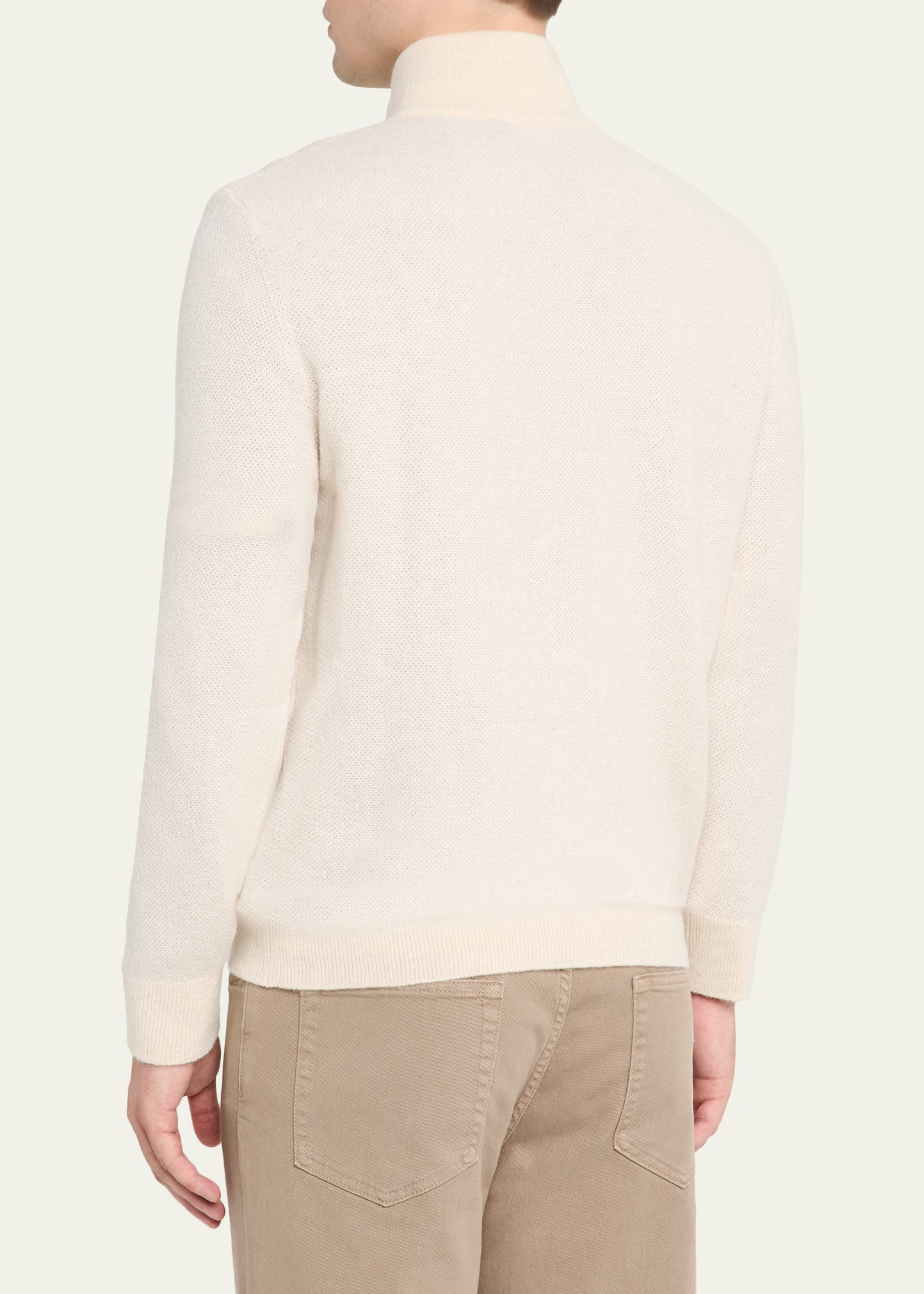 Men's Cashmere Birdseye Suede-Trim Quarter-Zip Sweater