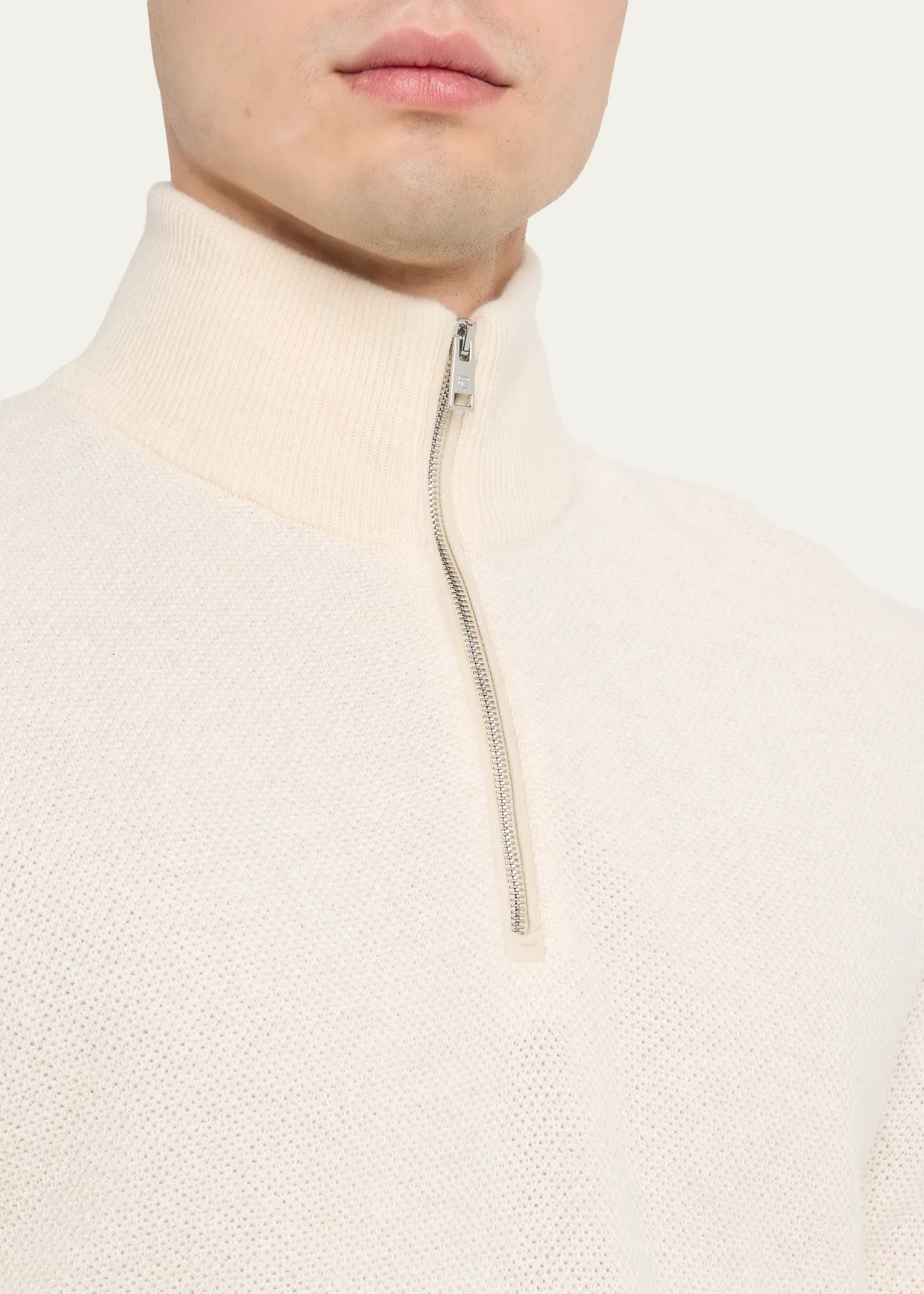 Men's Cashmere Birdseye Suede-Trim Quarter-Zip Sweater