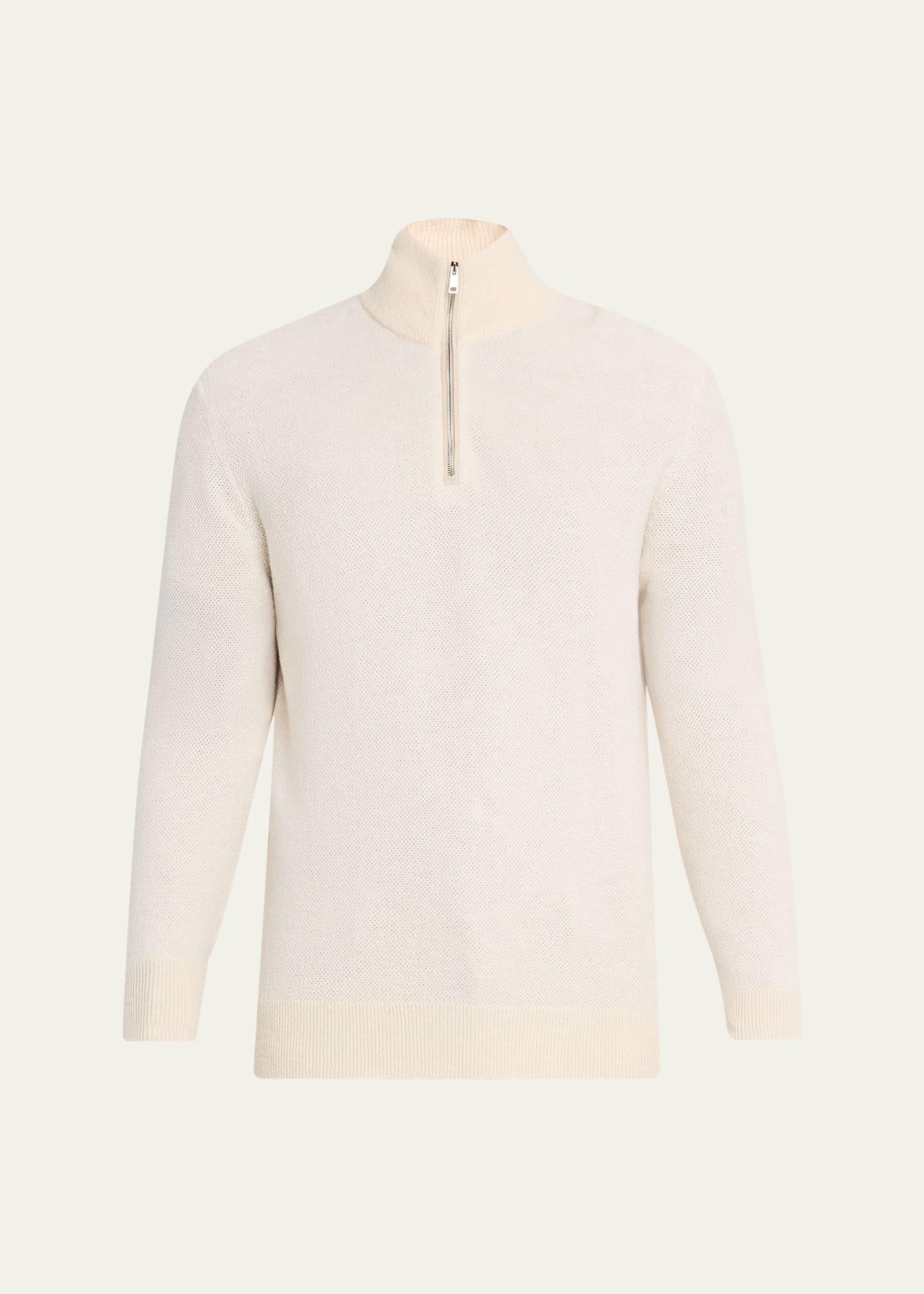 Men's Cashmere Birdseye Suede-Trim Quarter-Zip Sweater