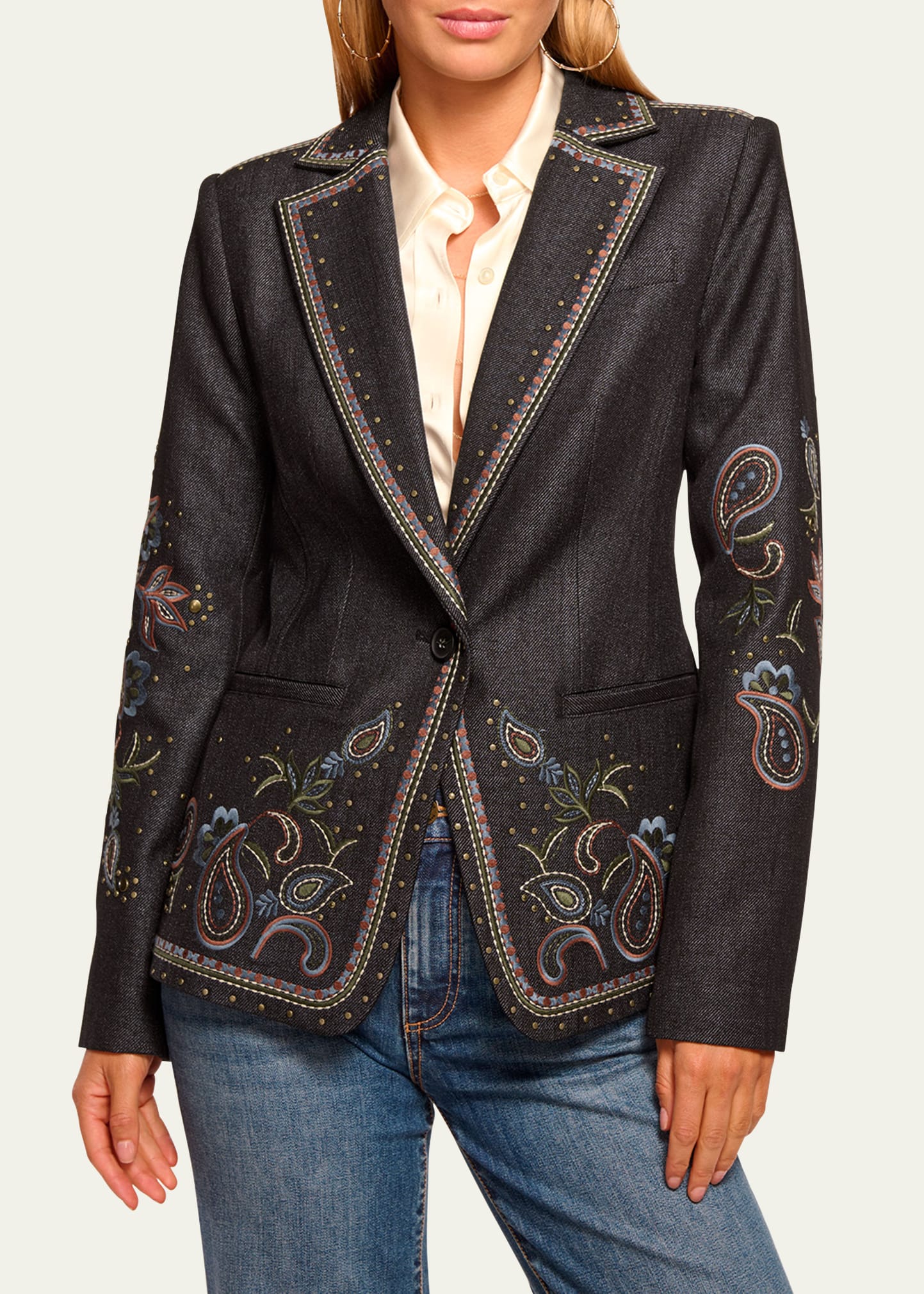 Laura Embroidered Denim Blazer