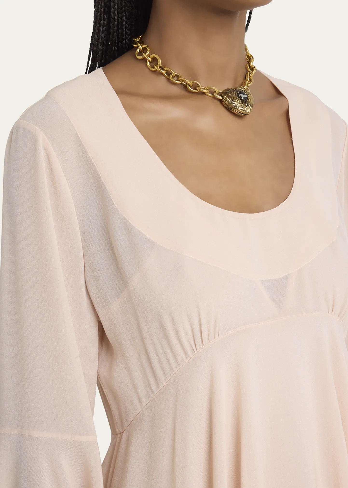 Silk Georgette Flare-Sleeve Mini Dress