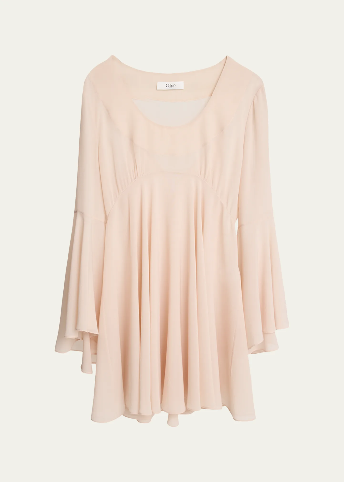 Silk Georgette Flare-Sleeve Mini Dress