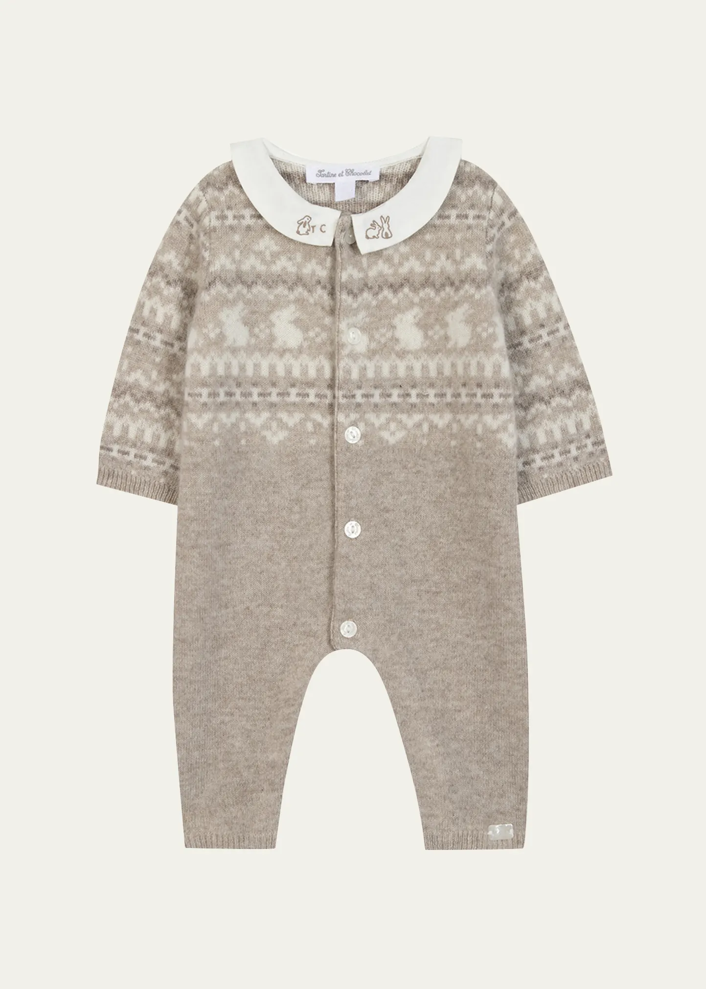 Boy's Embroidered-Collar Jacquard Jumpsuit, Size 3M-1