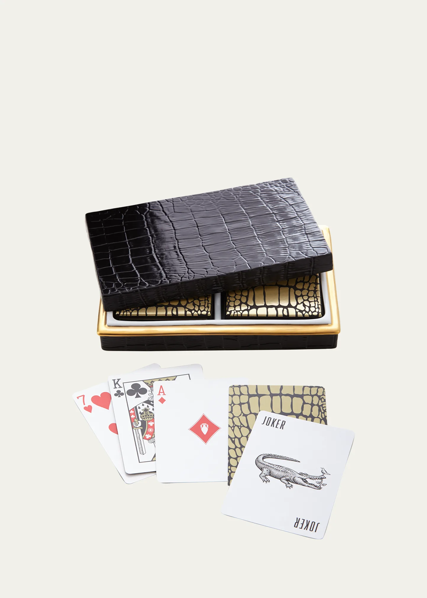 Crocodile-Embossed Box with Playing Cards