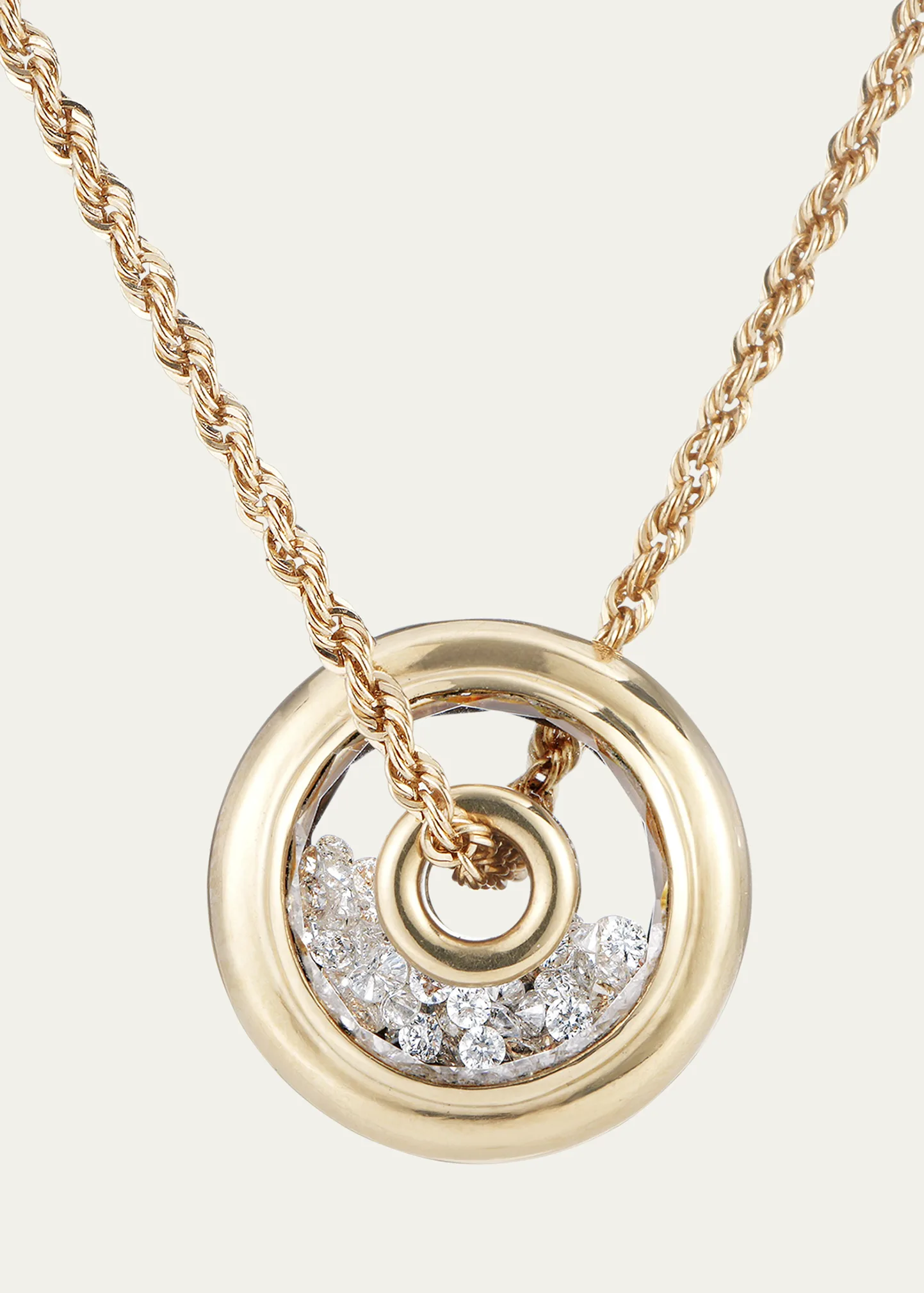 18K Yellow Gold Roda Diamond Kaleidoscope Shaker Pendant Necklace
