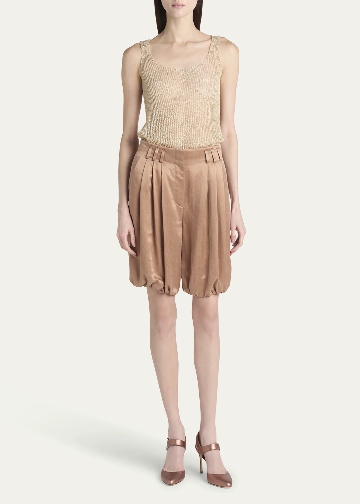 Pleated Bubble Viscose Shorts
