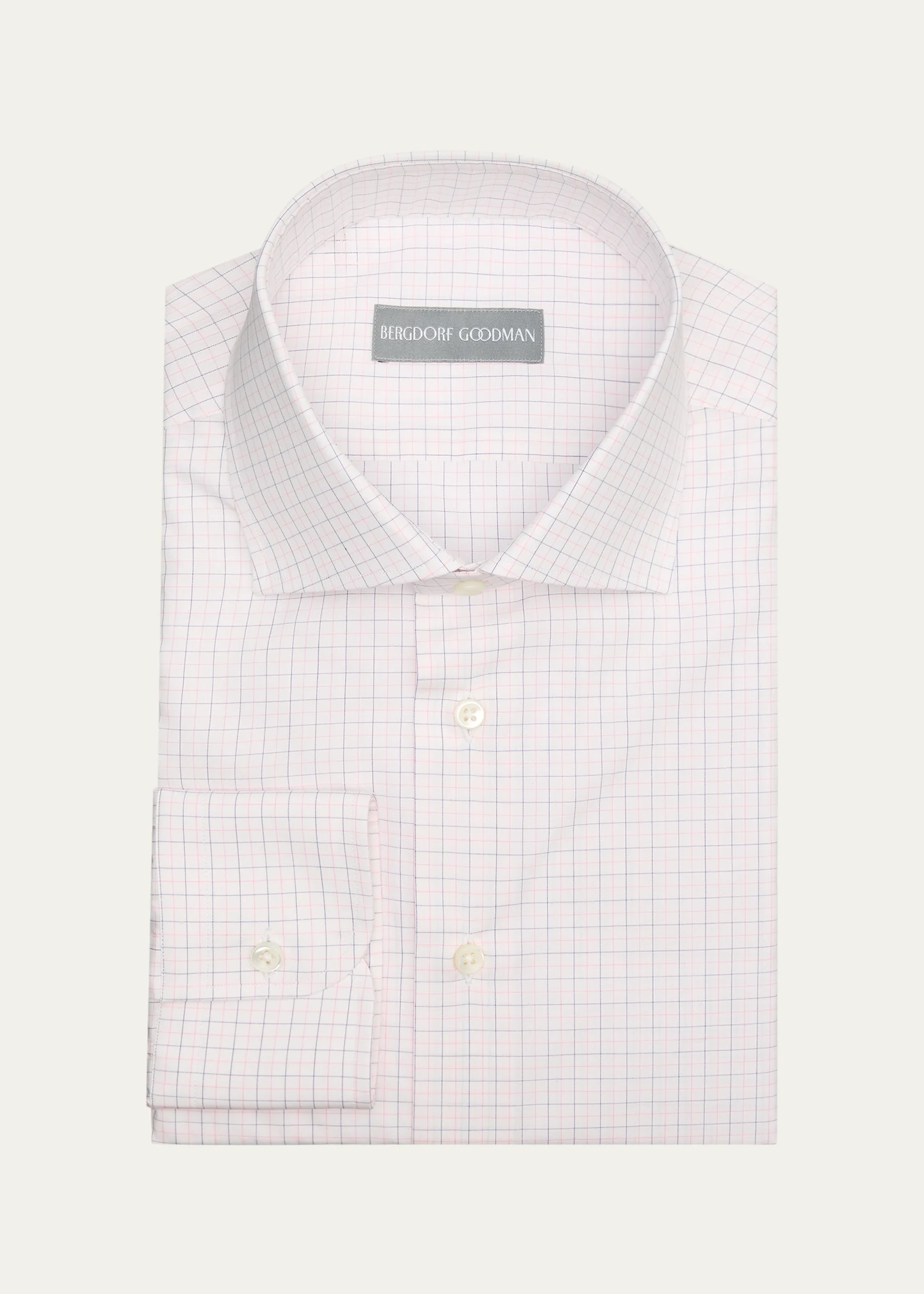 Men's Cotton Grid Check Spread Collar Dress Shirt