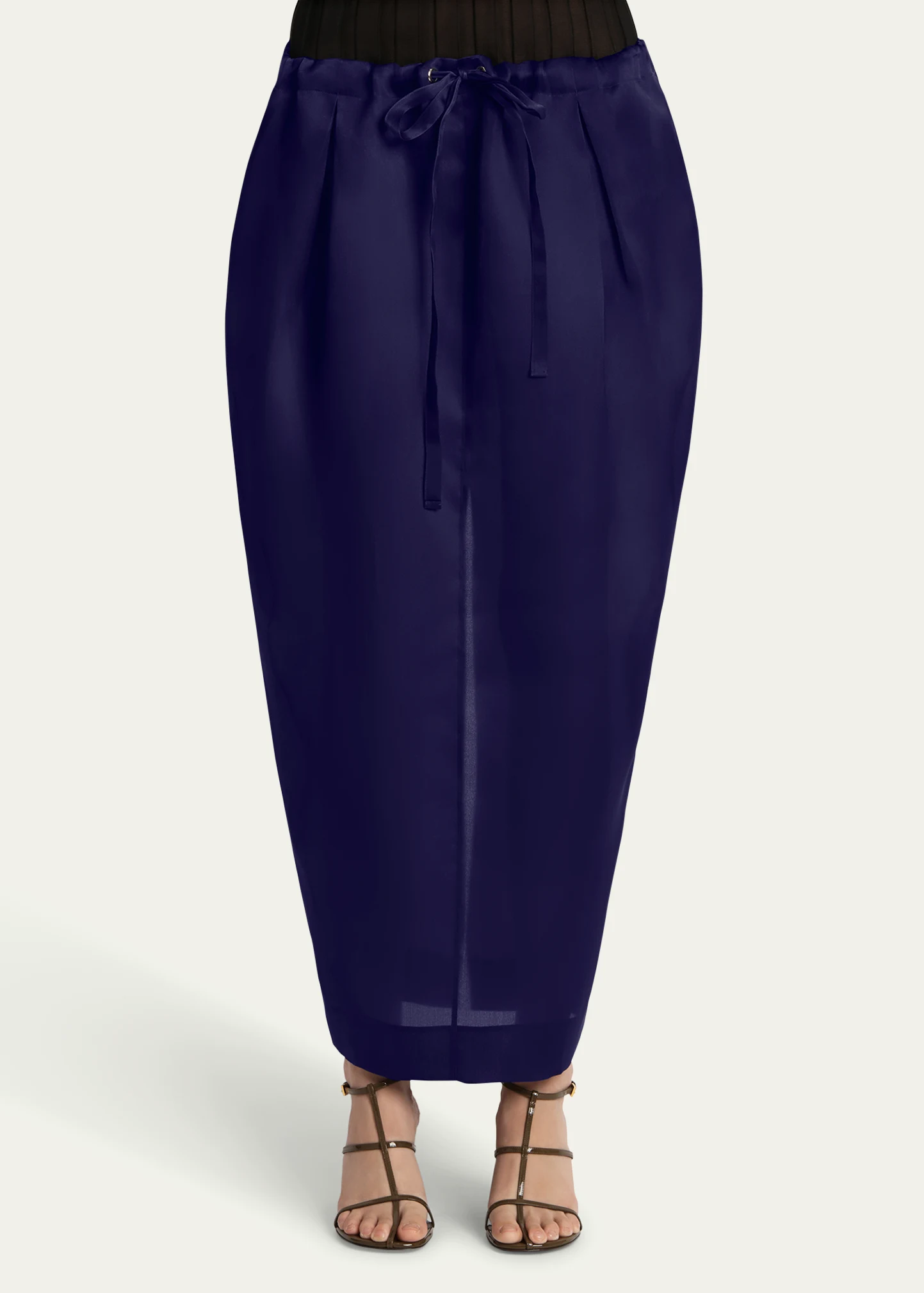 Chenton Long Drawcord Silk Skirt