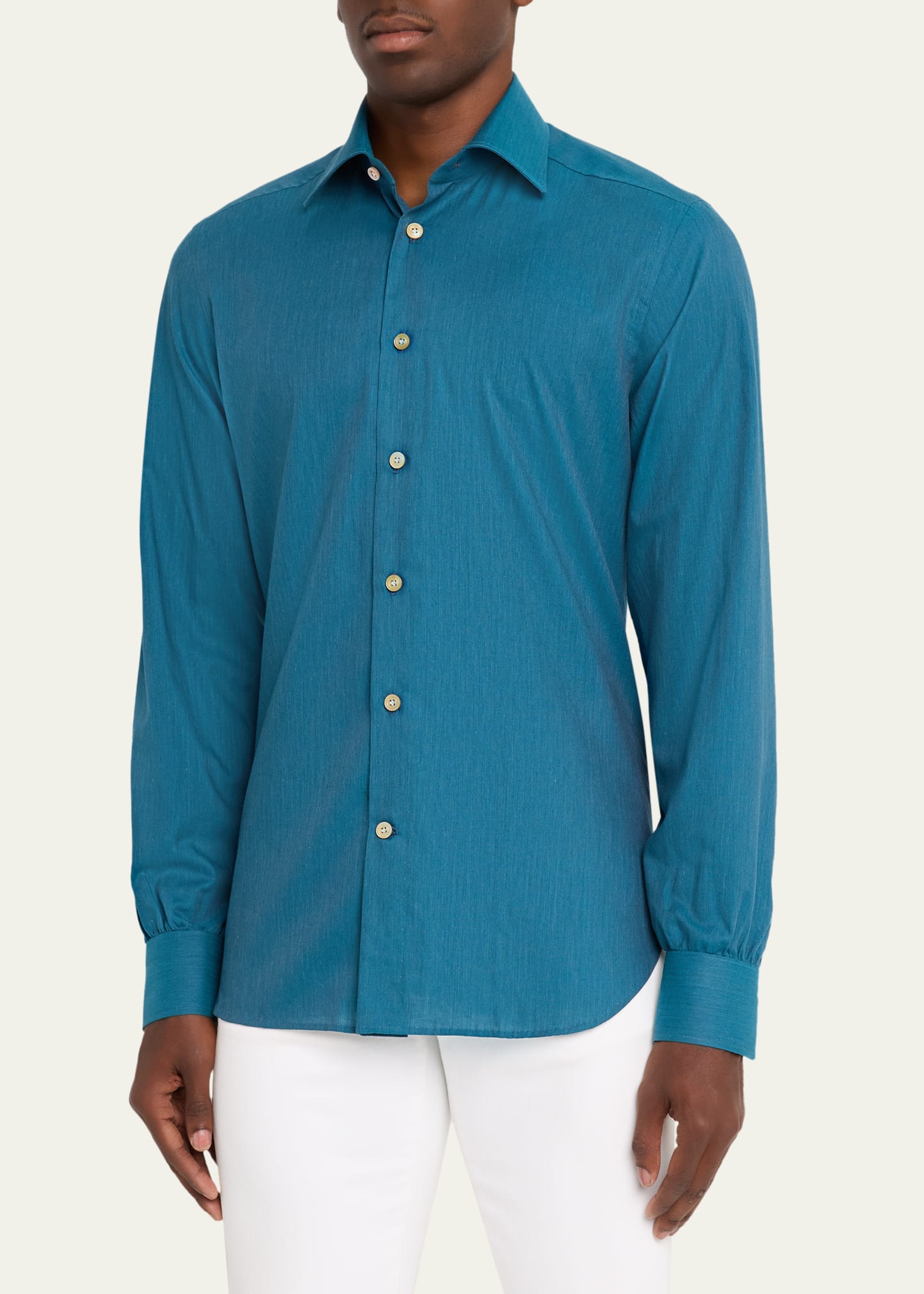 Men's Modern Fit Cotton Micro-Herringbone Sport Shirt