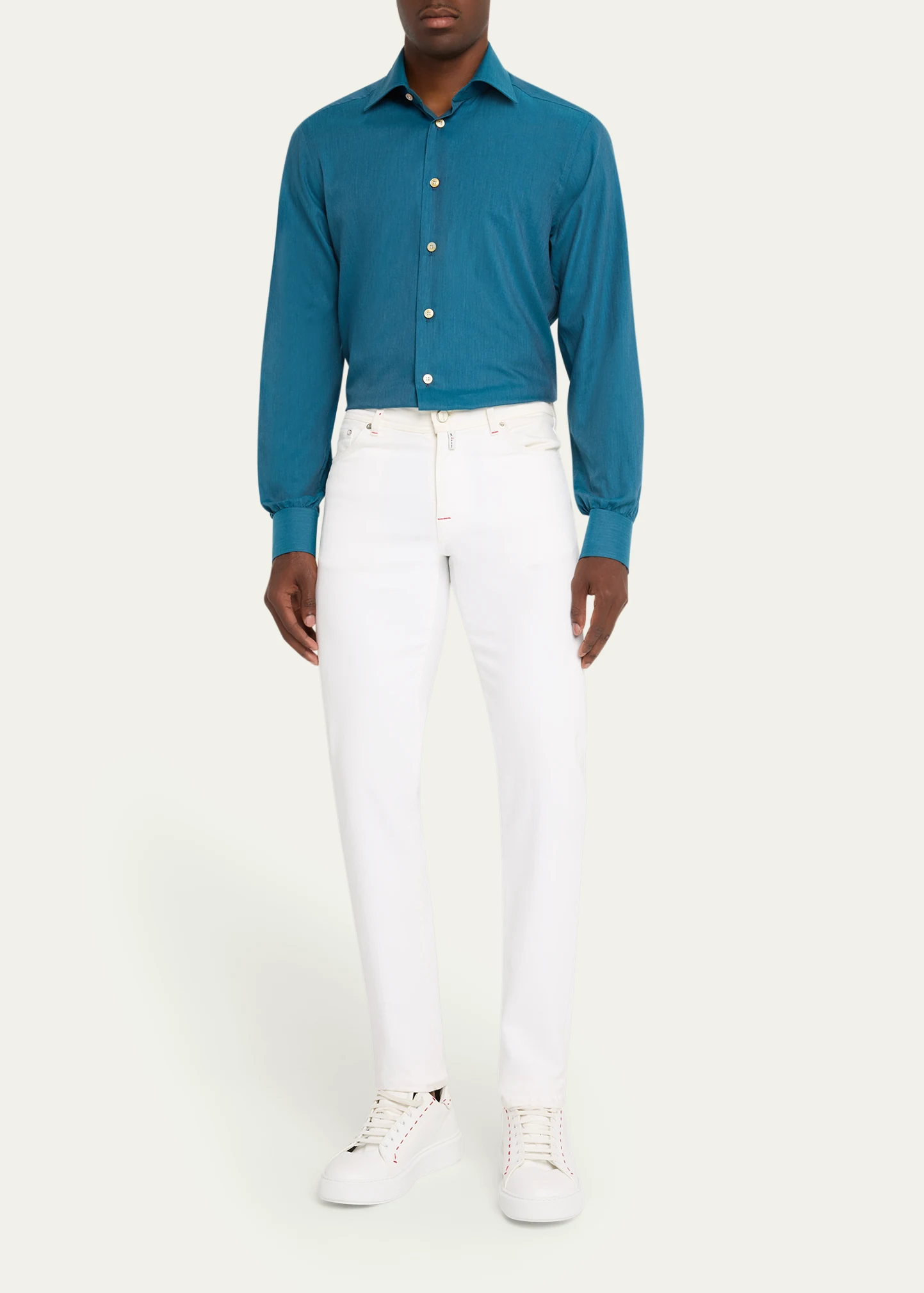 Men's Modern Fit Cotton Micro-Herringbone Sport Shirt